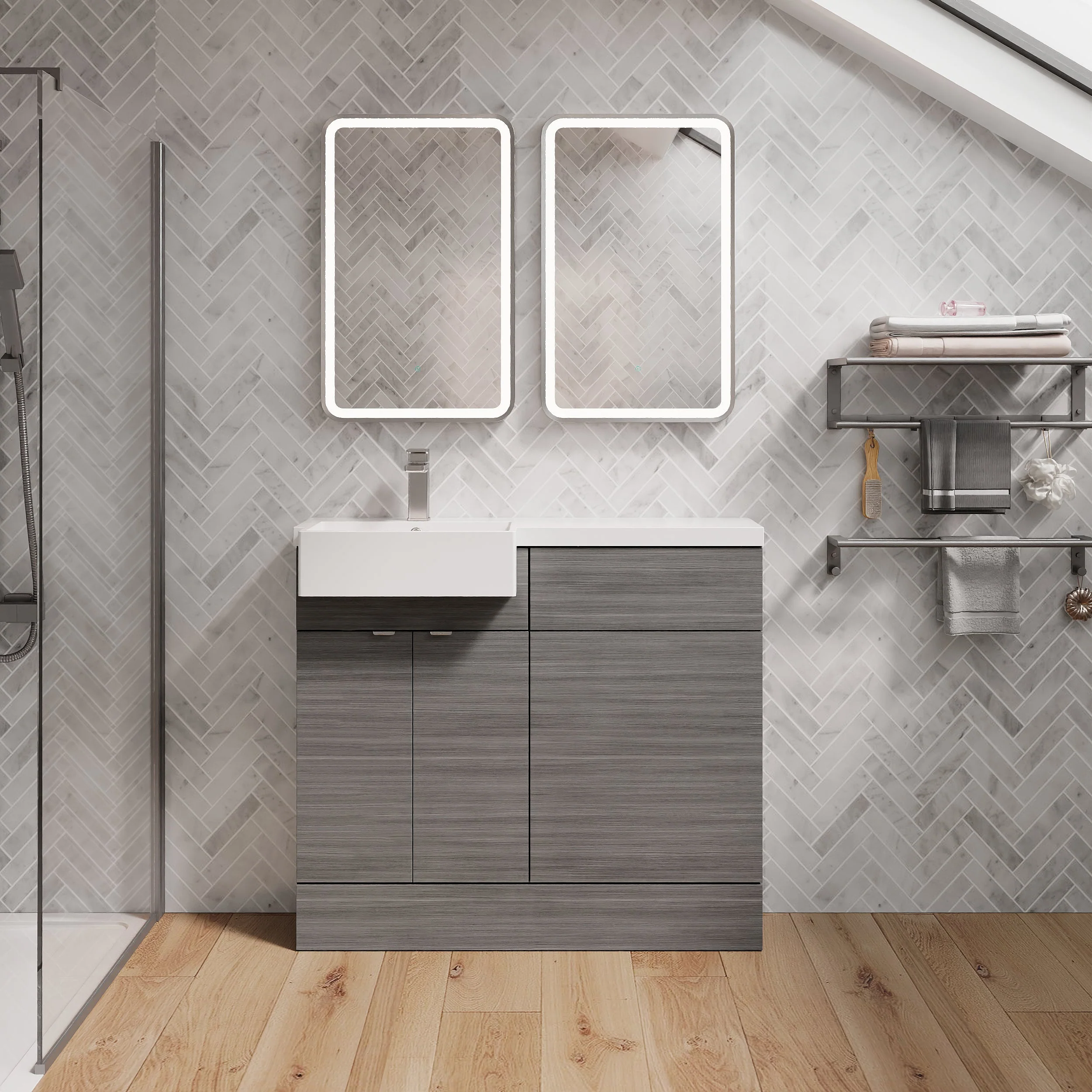 Bradwell 1100mm Combination Unit Anthracite Woodgrain & Semi Recessed Square Basin - Image 7
