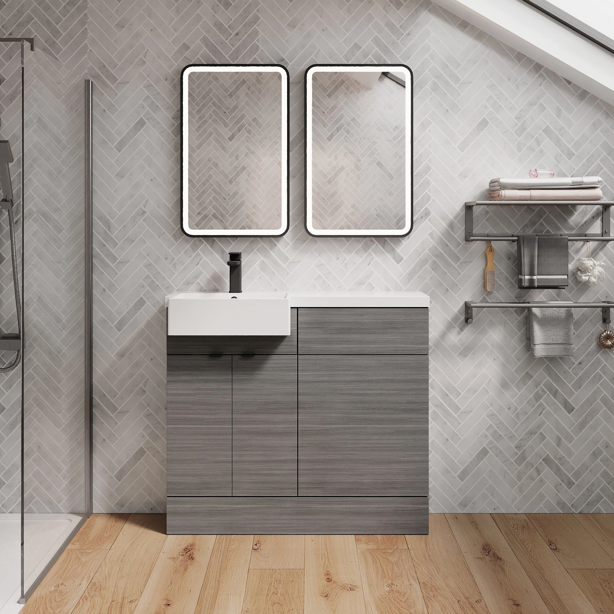 Bradwell 1100mm Combination Unit Anthracite Woodgrain & Semi Recessed Square Basin - Image 8