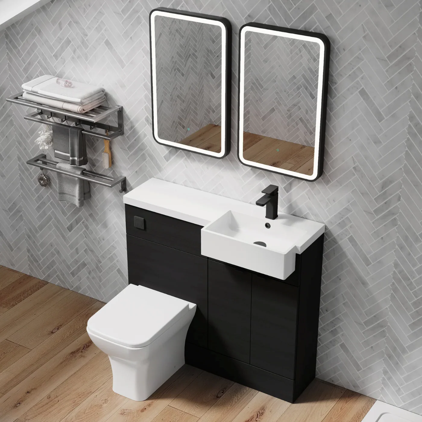 Bradwell 1000mm Combination Unit Charcoal Black & Semi Recessed Square Basin - Image 7