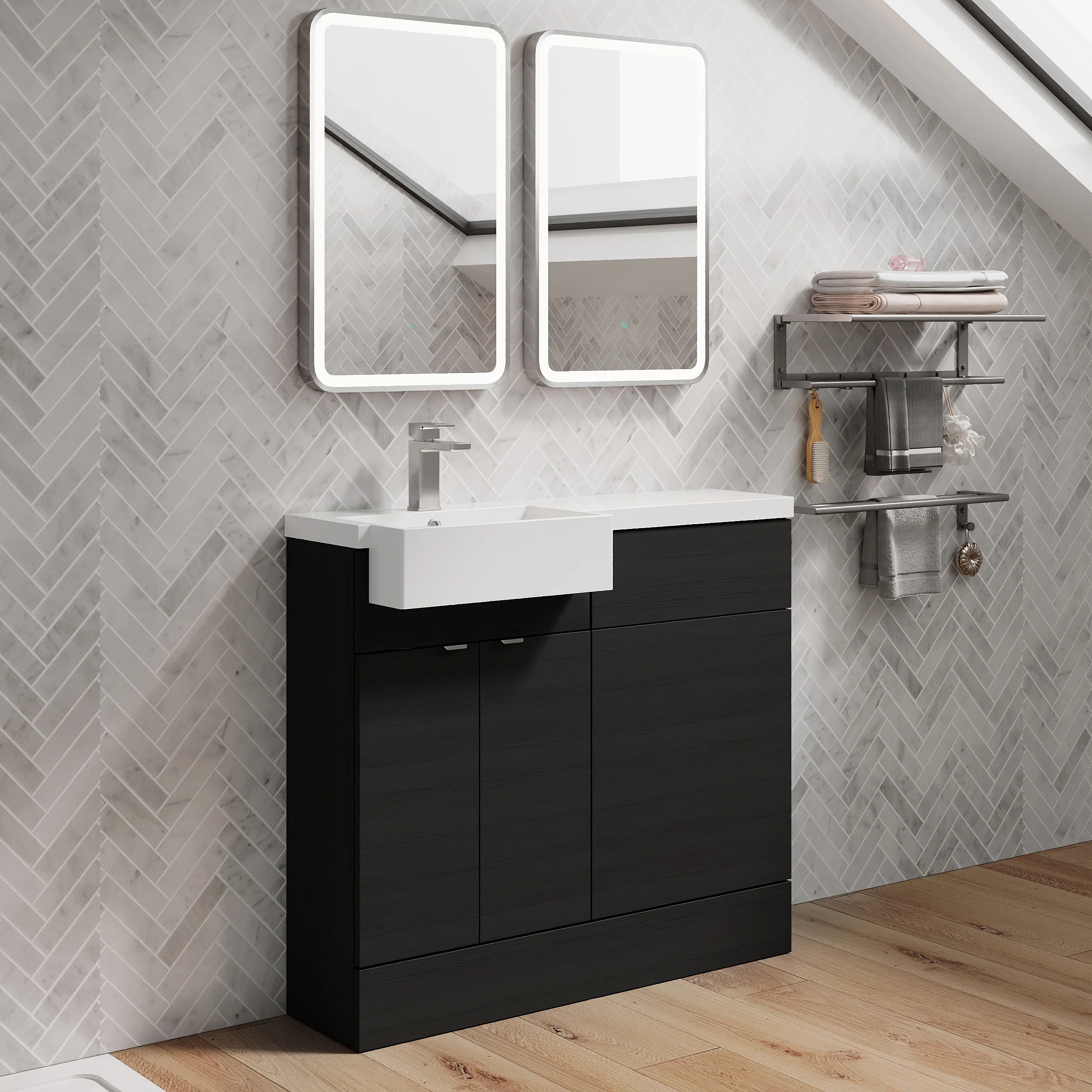 Bradwell 1000mm Combination Unit Charcoal Black & Semi Recessed Square Basin - Image 14