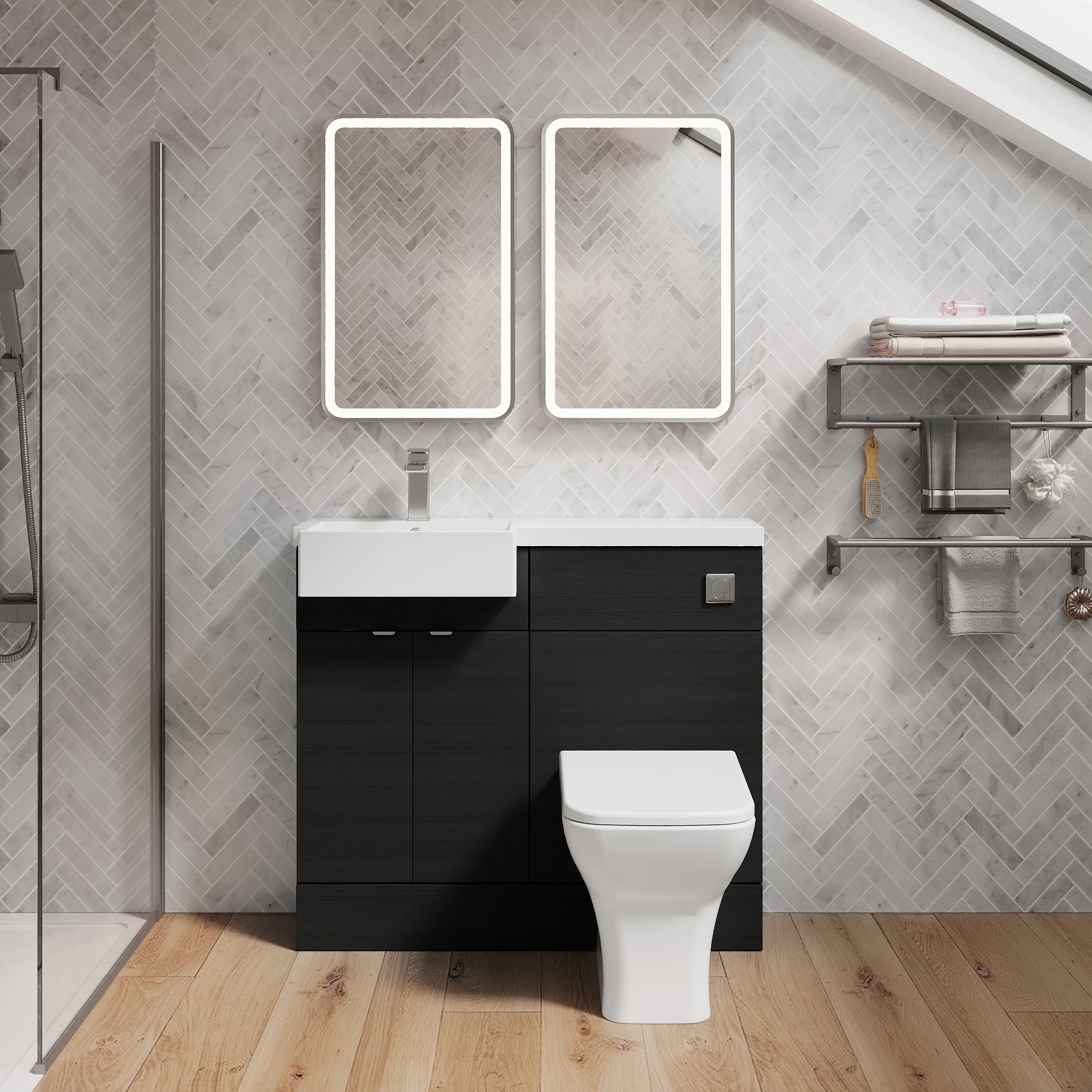 Bradwell 1000mm Combination Unit Charcoal Black & Semi Recessed Square Basin - Image 16