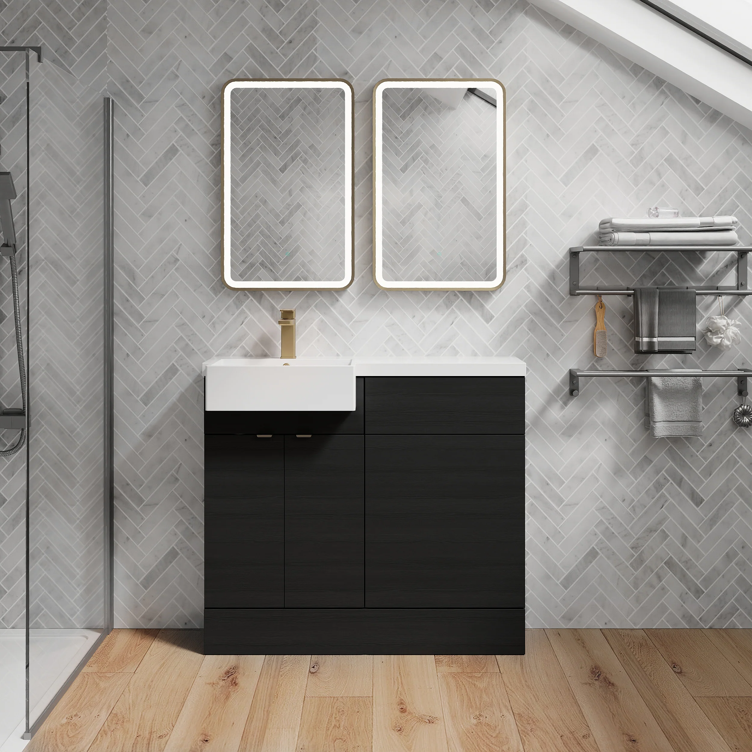Bradwell 1000mm Combination Unit Charcoal Black & Semi Recessed Square Basin - Image 28