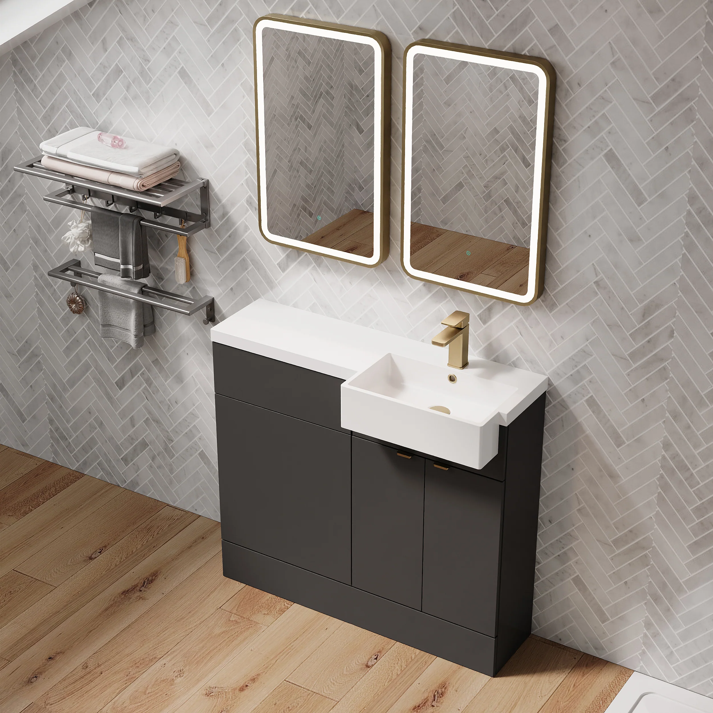 Bradwell 1100mm Combination Unit Gloss Grey & Semi Recessed Square Basin - Image 13