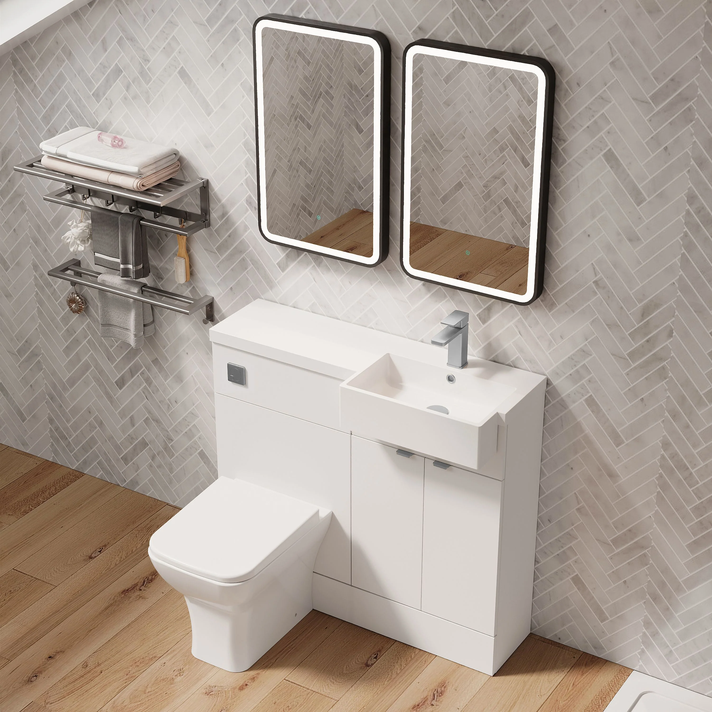 Bradwell 1100mm Combination Unit Gloss White & Semi Recessed Square Basin - Image 13