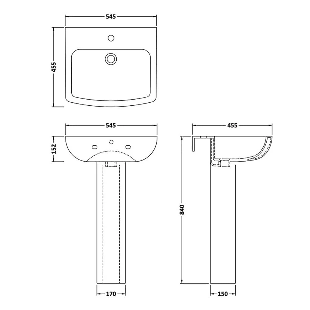 Brava 545mm 1 Tap Hole Basin & Full Pedestal - Image 4