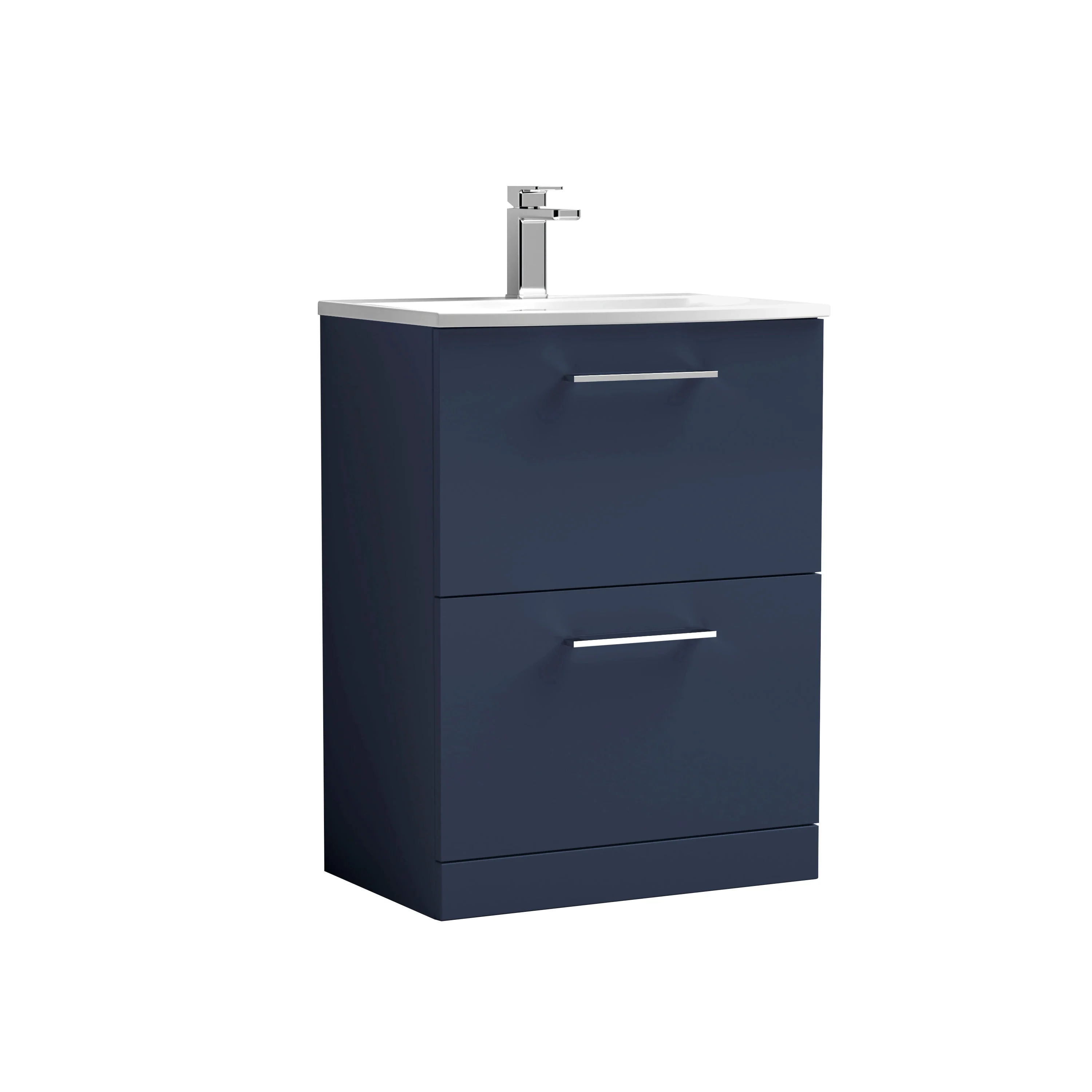 Braydon 600mm Floor Standing 2-Drawer Vanity & Curved Basin - Midnight Blue - Image 4