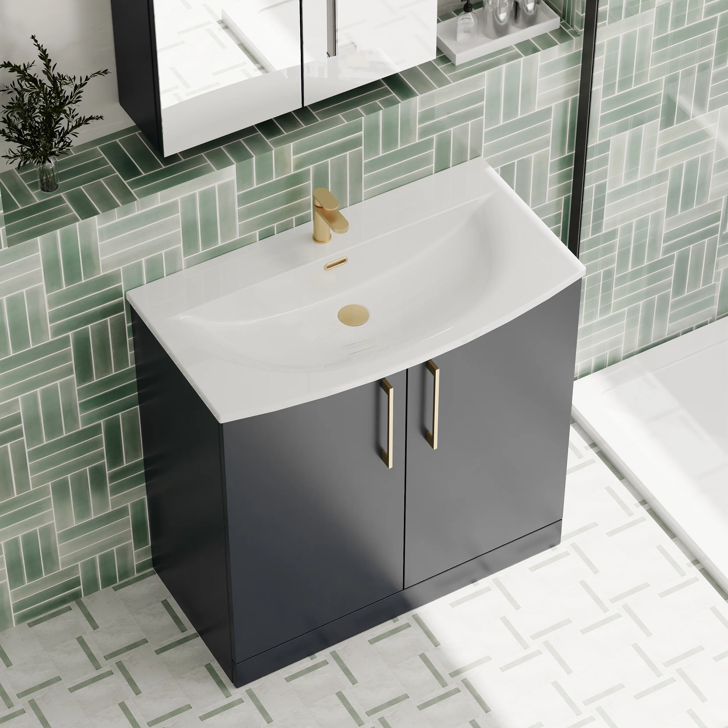 Braydon 800mm Floor Standing 2-Door Vanity & Curved Basin - Soft Black - Image 3