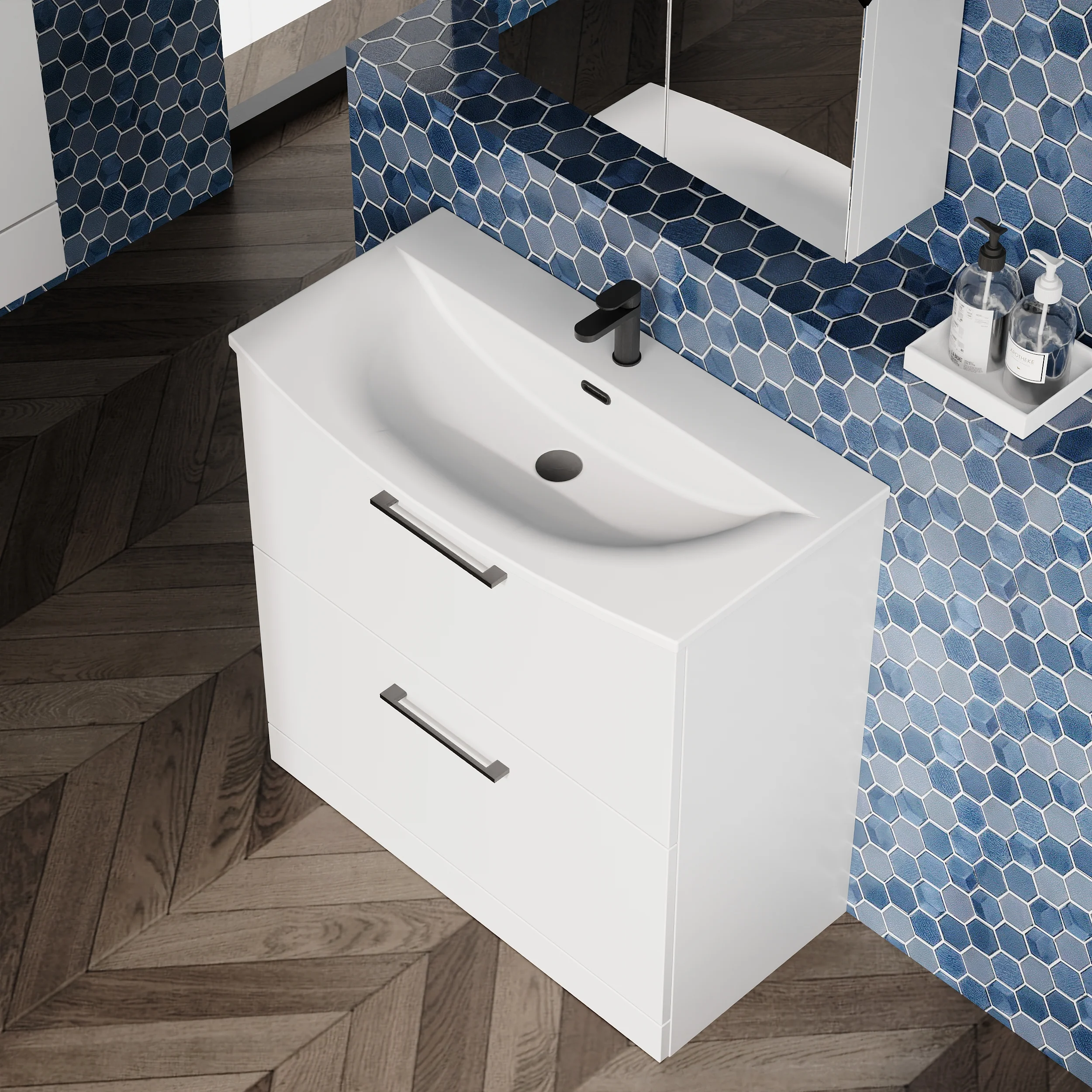 Braydon 800mm Floor Standing 2-Drawer Vanity & Curved Basin - Gloss White