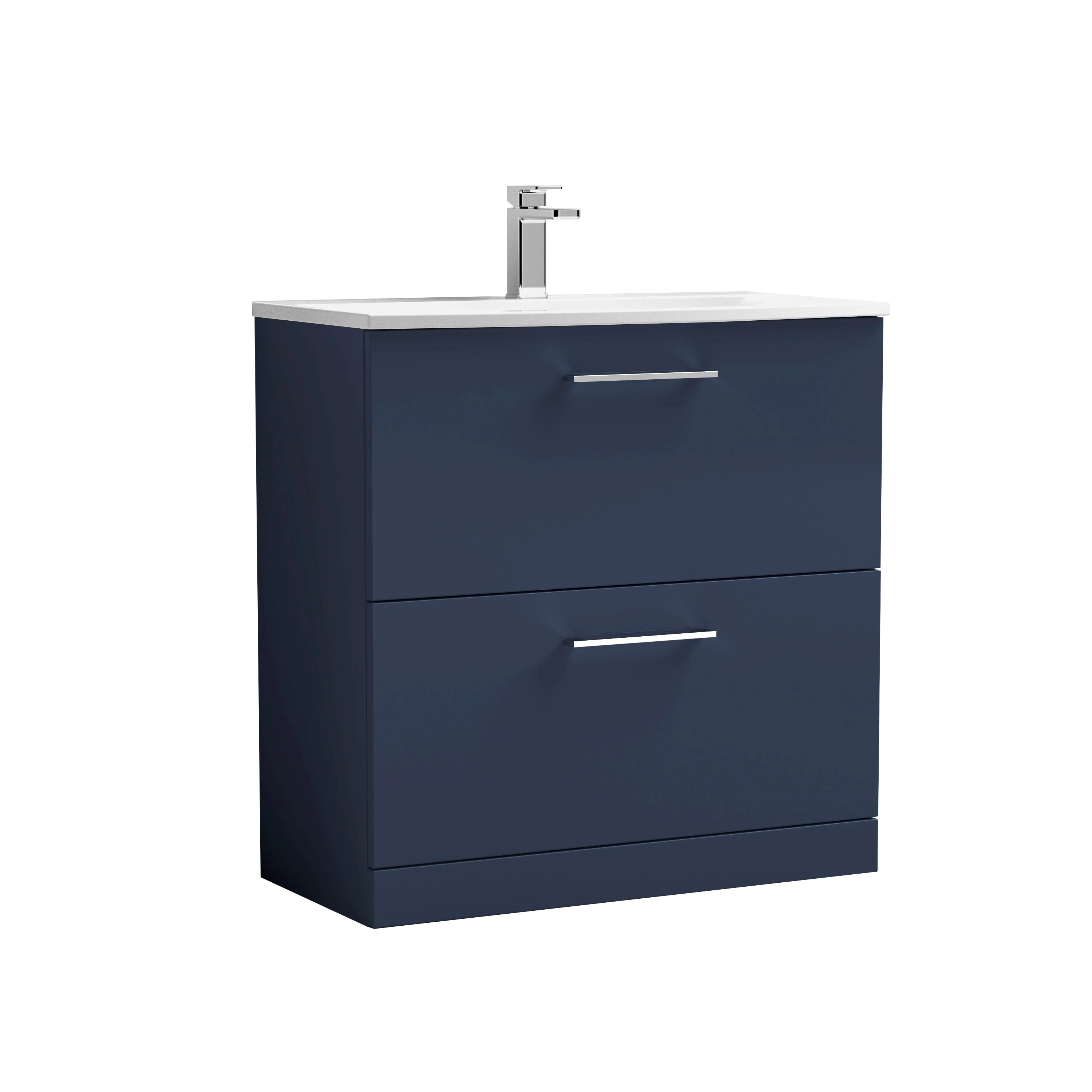 Braydon 800mm Floor Standing 2-Drawer Vanity & Curved Basin - Midnight Blue - Image 4