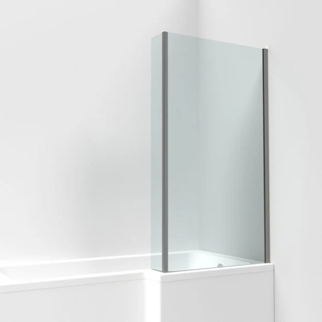 Nuie Pacific L-Shaped Fixed Bath Screen 1400 x 815mm - Brushed Pewter - Image 3