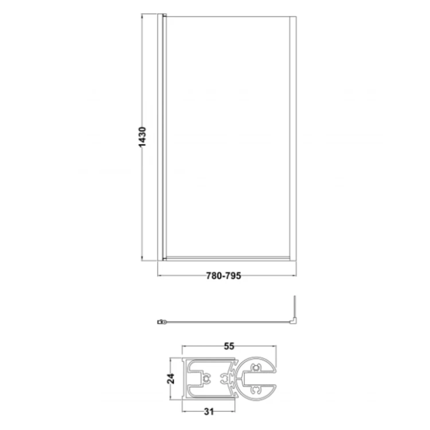 Nuie Pacific L-Shaped Fixed Bath Screen 1400 x 815mm - Brushed Pewter - Image 4