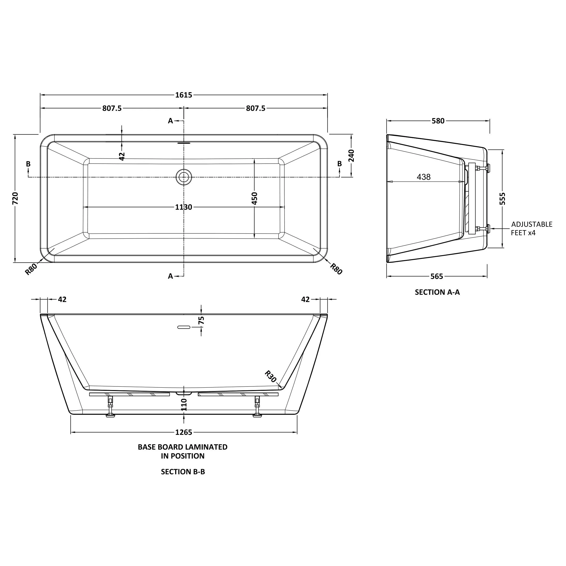 Burford 1615 Double Ended SUPER DEEP Freestanding Bath - Image 3