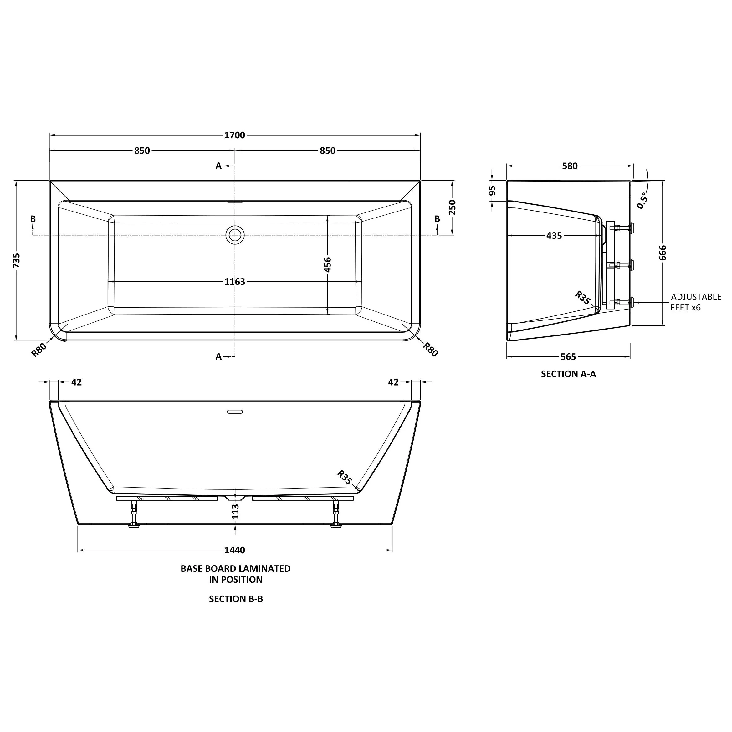Burford 1700 Double Ended SUPER DEEP Freestanding Back To Wall Bath - Image 3