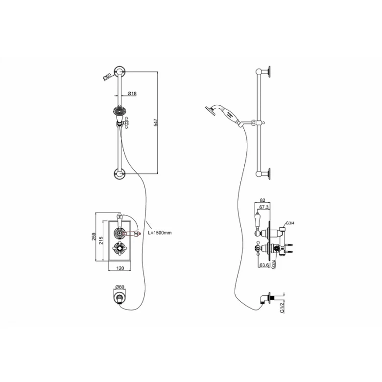 Burlington Trent Concealed Thermostatic Shower Kit with Black Ceramic Handle - Image 3