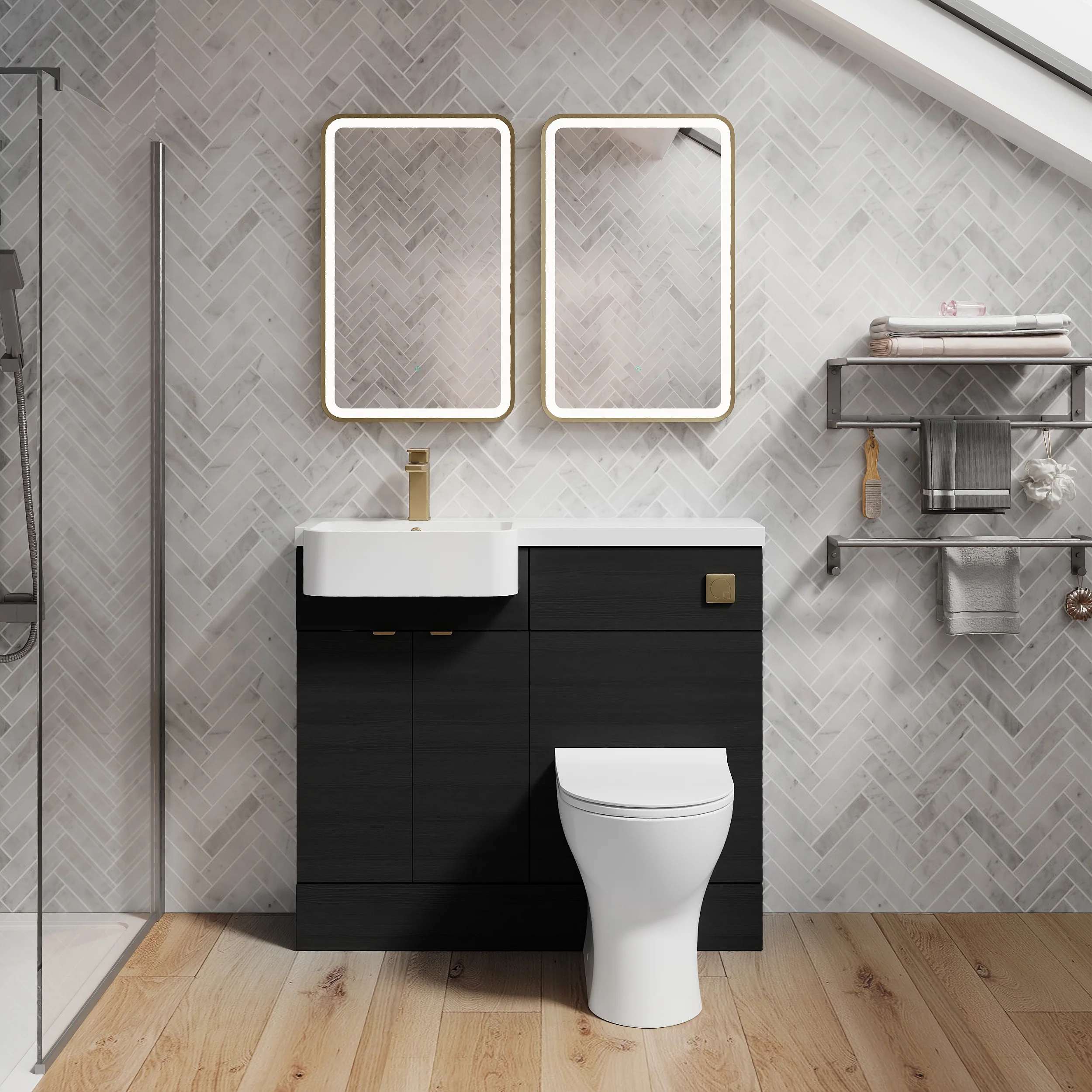 Calver 1000mm Combination Unit & Semi Recessed Round Basin - Charcoal Black - Image 10