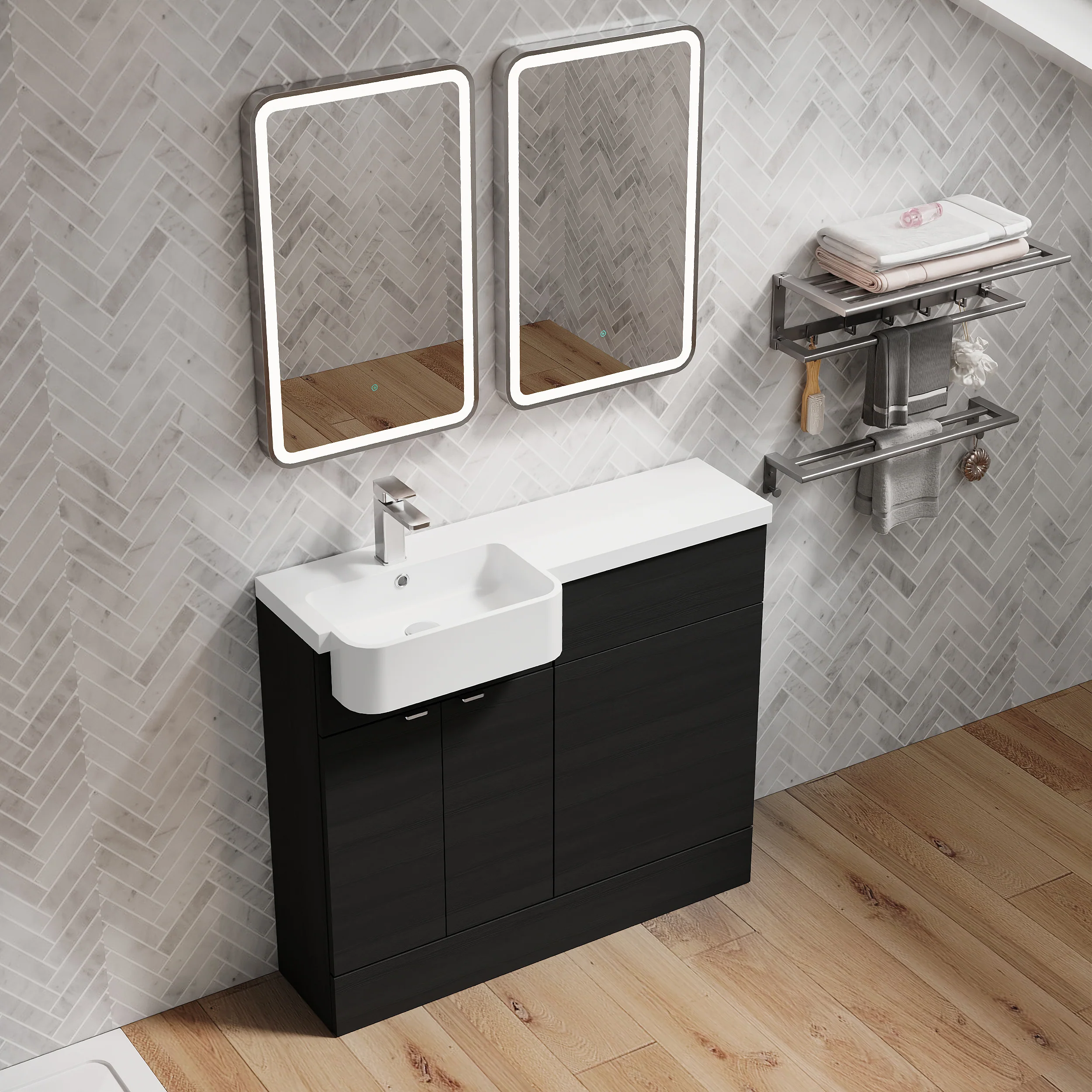 Calver 1000mm Combination Unit & Semi Recessed Round Basin - Charcoal Black - Image 20
