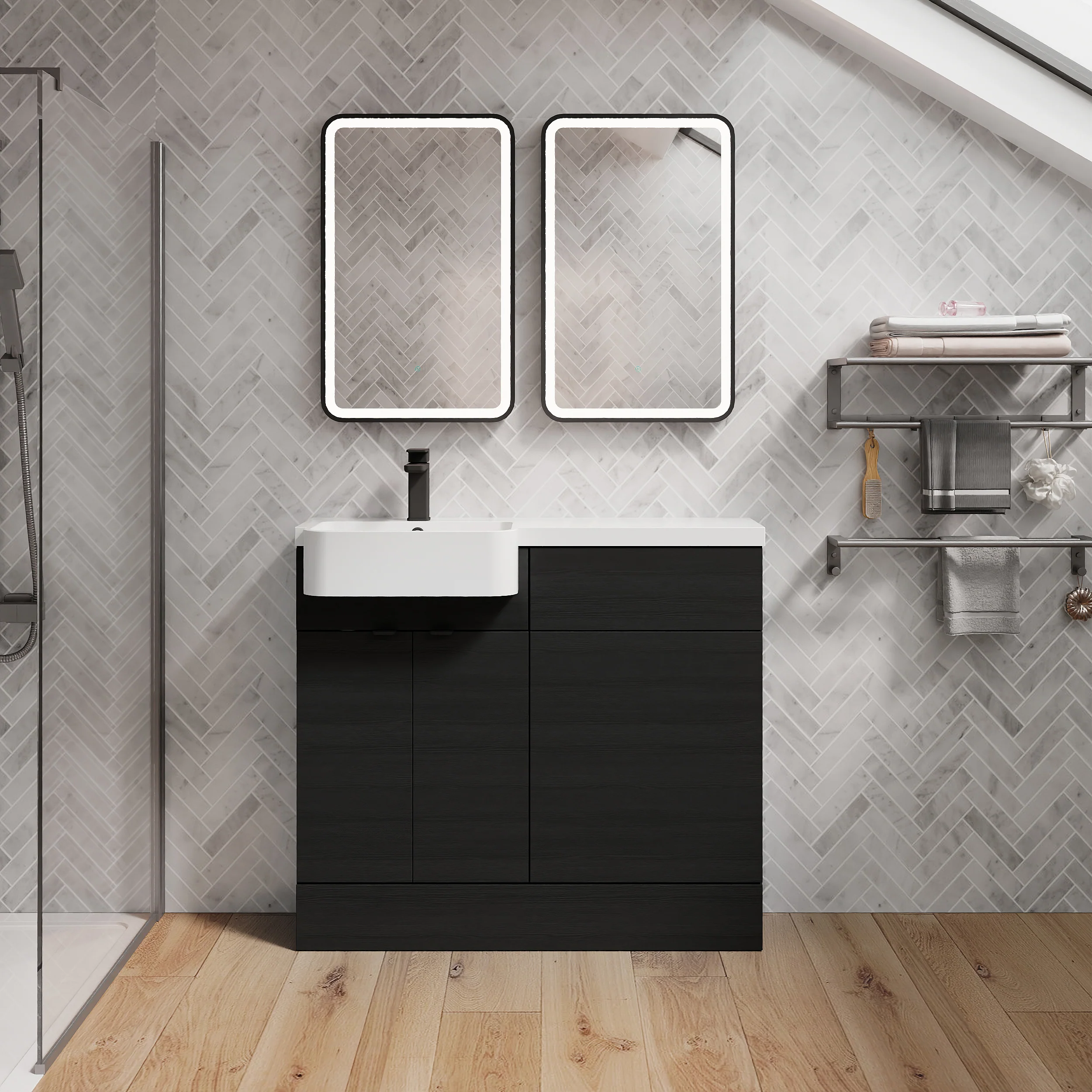 Calver 1000mm Combination Unit & Semi Recessed Round Basin - Charcoal Black - Image 21