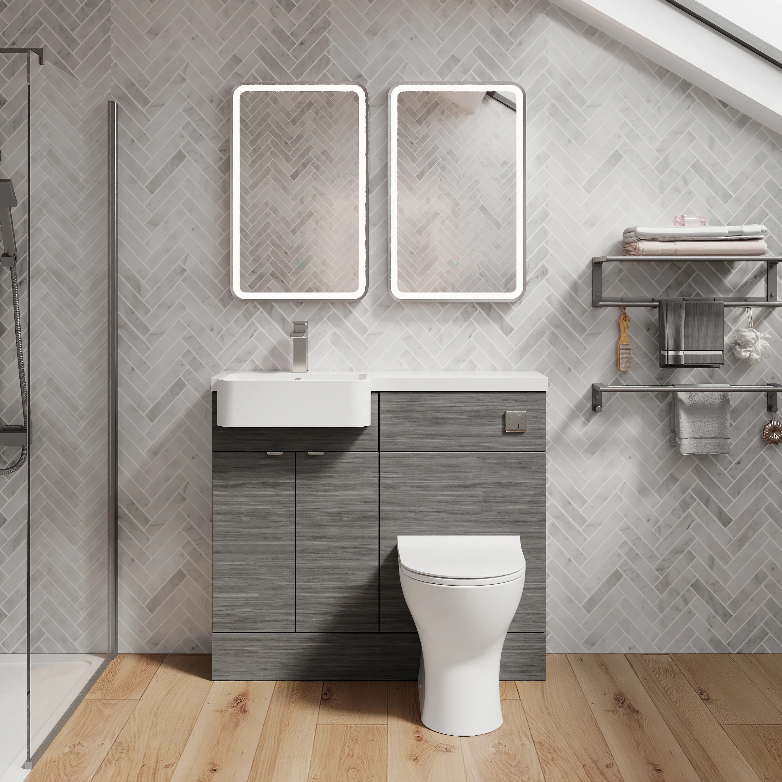 Calver 1000mm Combination Unit Anthracite Woodgrain & Semi Recessed Round Basin - Image 4