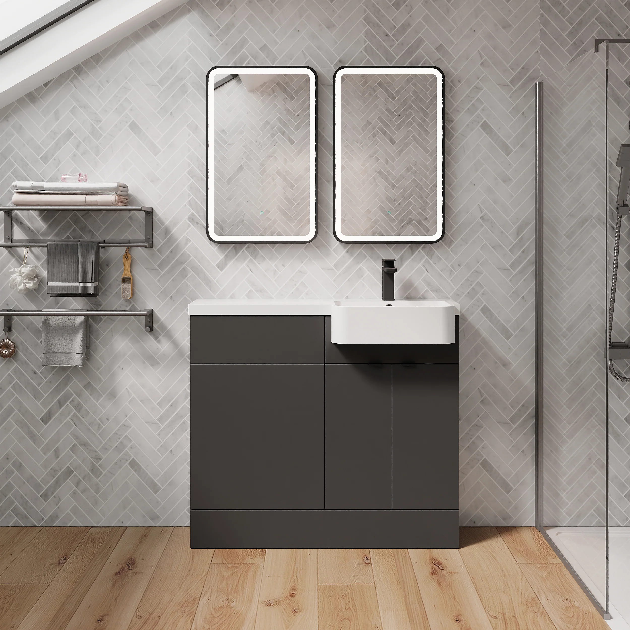 Calver 1000mm Combination Unit Gloss Grey & Semi Recessed Round Basin - Image 8