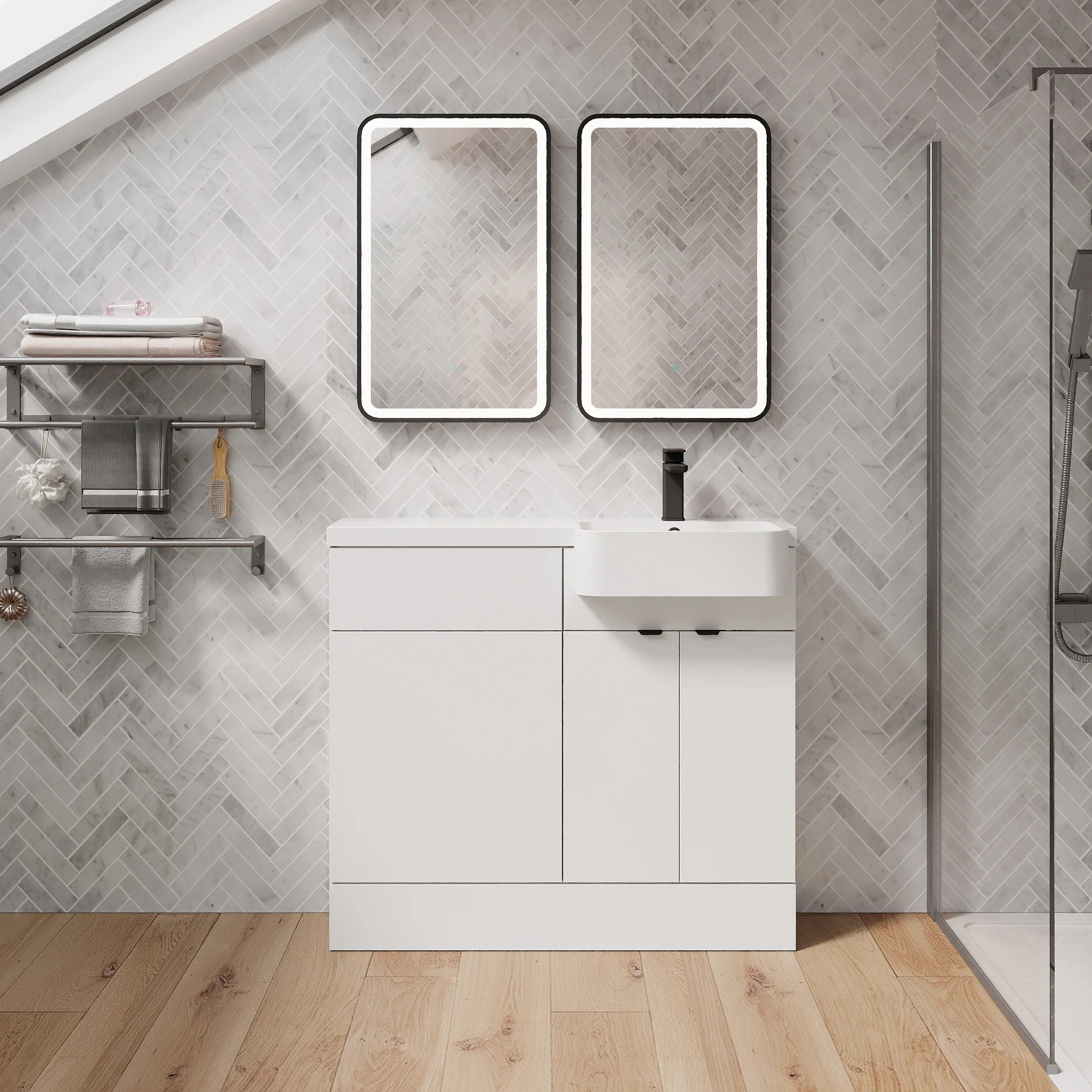 Calver 1000mm Combination Unit Gloss White & Semi Recessed Round Basin - Image 6