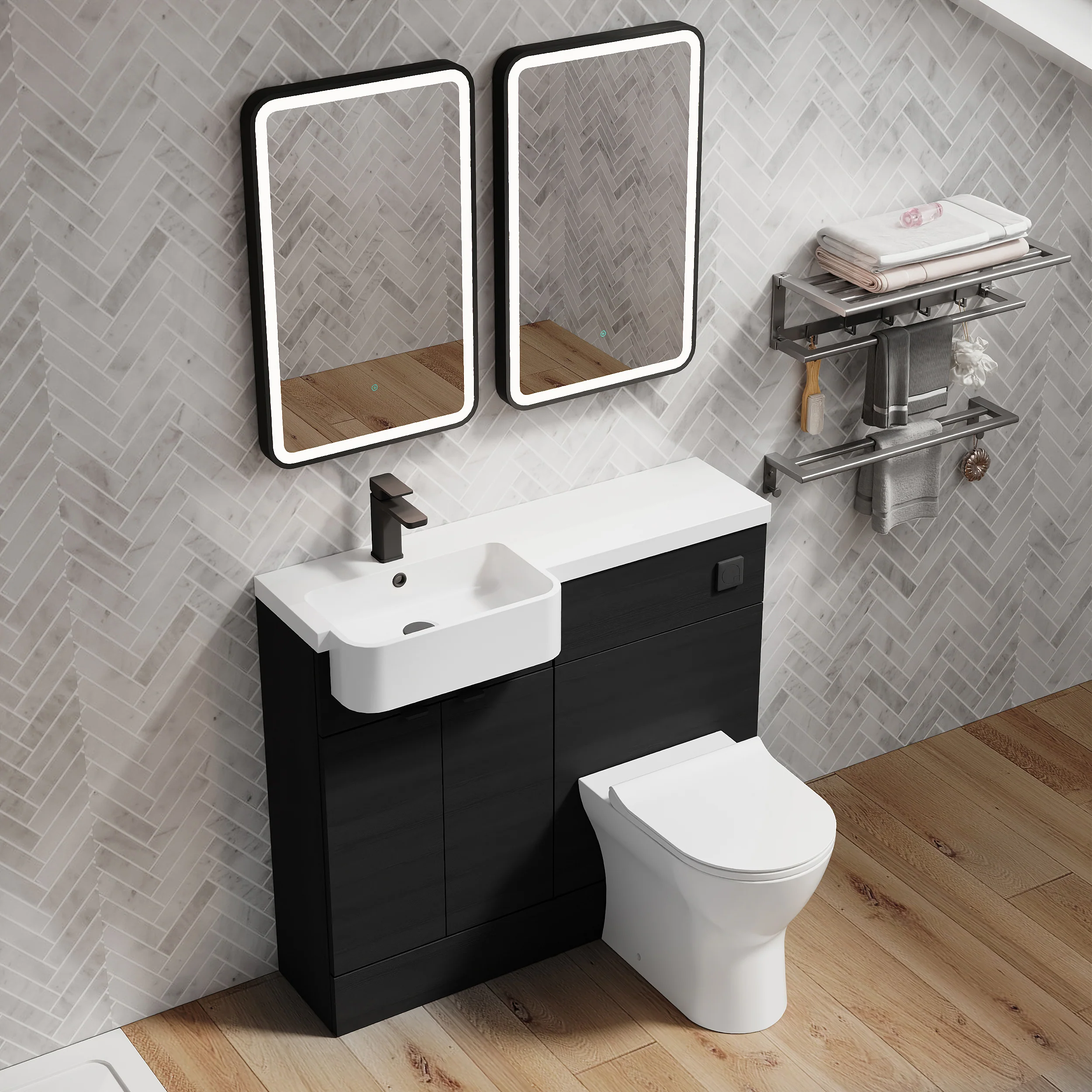 Calver 1100mm Charcoal Black Vanity WC Unit & Black Quadrant Shower Enclosure Bathroom Suite - Image 3