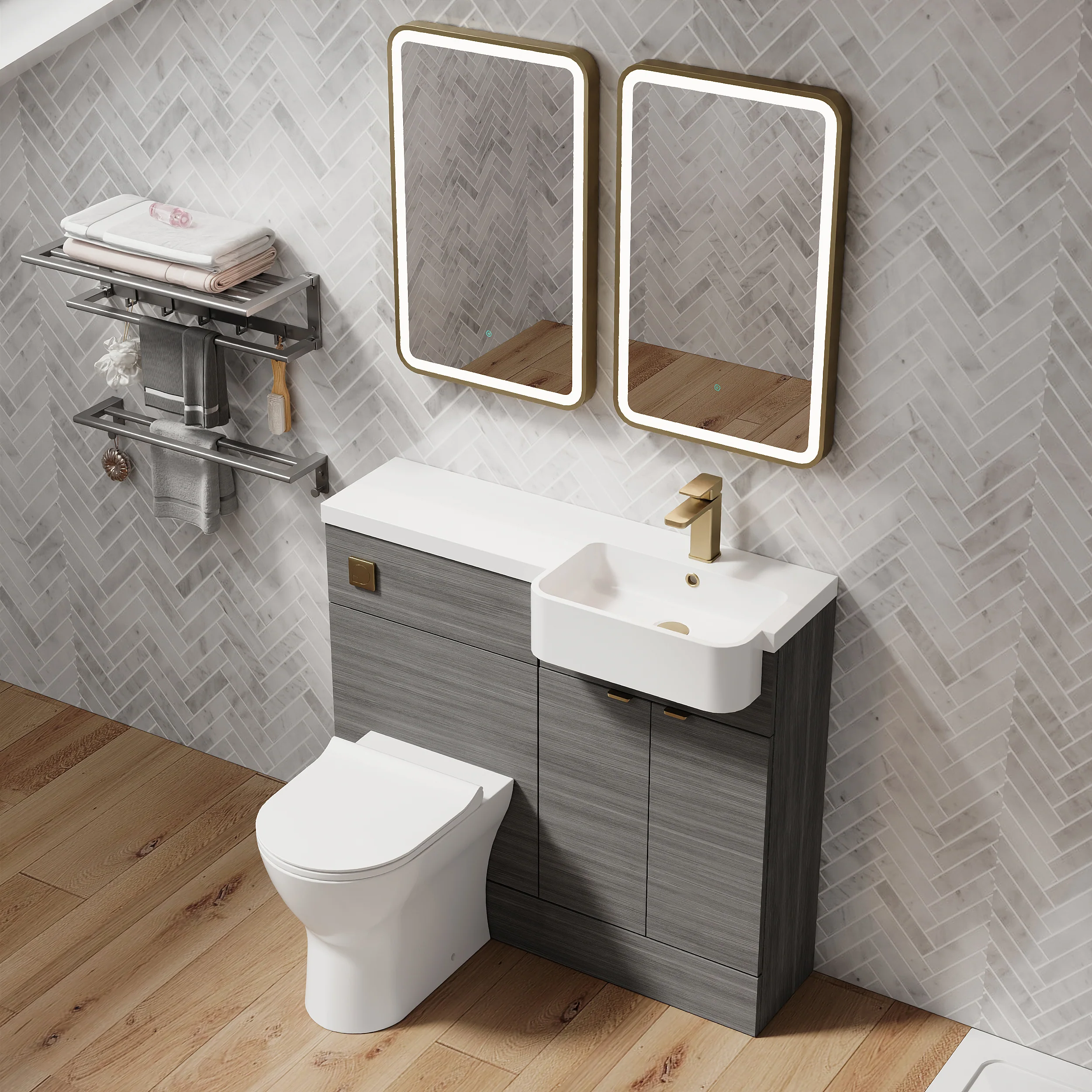 Calver 1100mm Combination Unit Anthracite Woodgrain & Semi Recessed Round Basin - Image 12