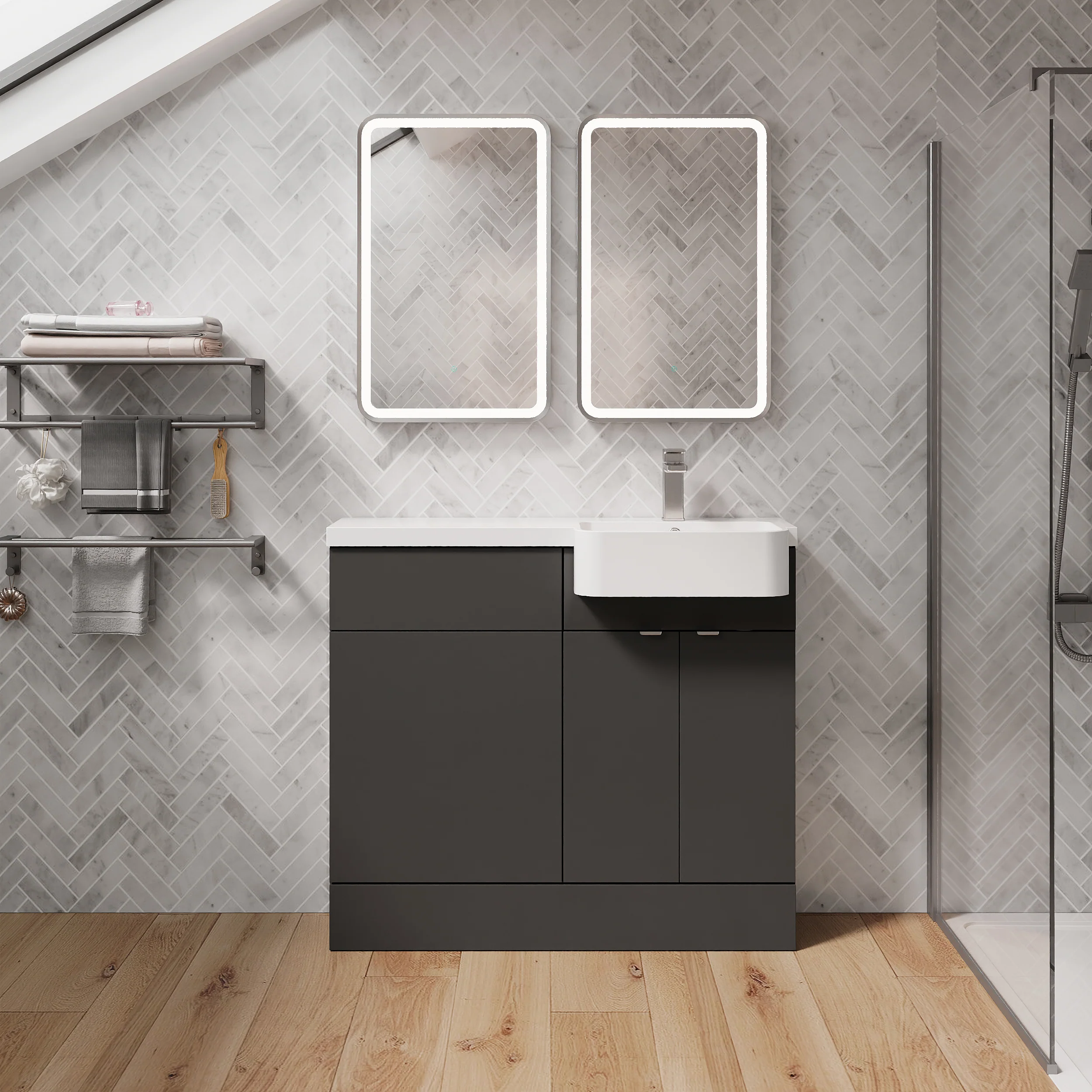 Calver 1100mm Combination Unit Gloss Grey & Semi Recessed Round Basin - Image 12