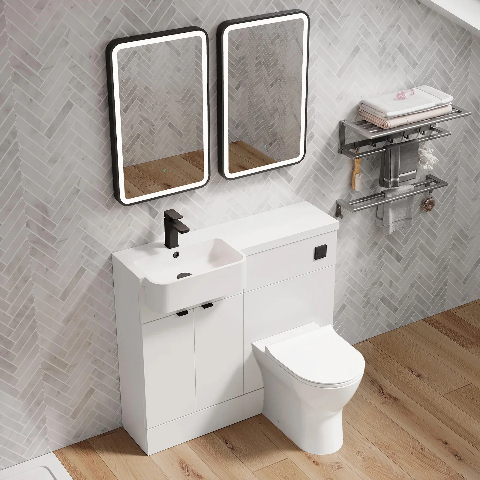 Calver 1000mm Combination Unit Gloss White & Semi Recessed Round Basin - Image 8