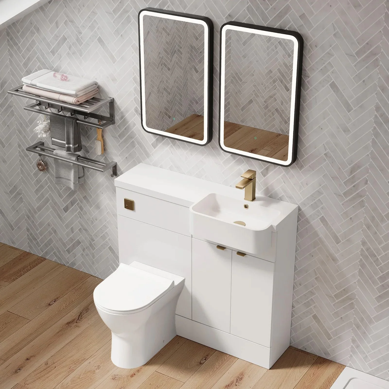 Calver 1000mm Combination Unit Gloss White & Semi Recessed Round Basin - Image 12