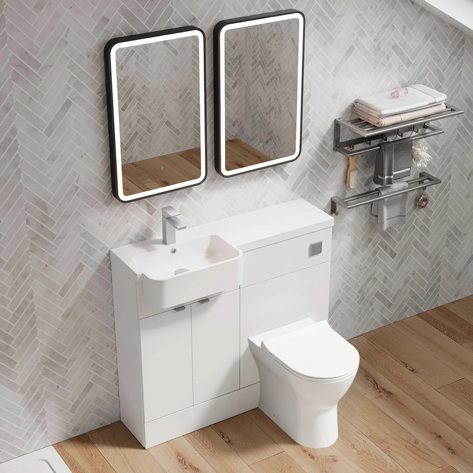Calver 1000mm Gloss White Vanity WC Unit & Chrome Offset Quadrant Shower Enclosure Bathroom Suite - Image 3