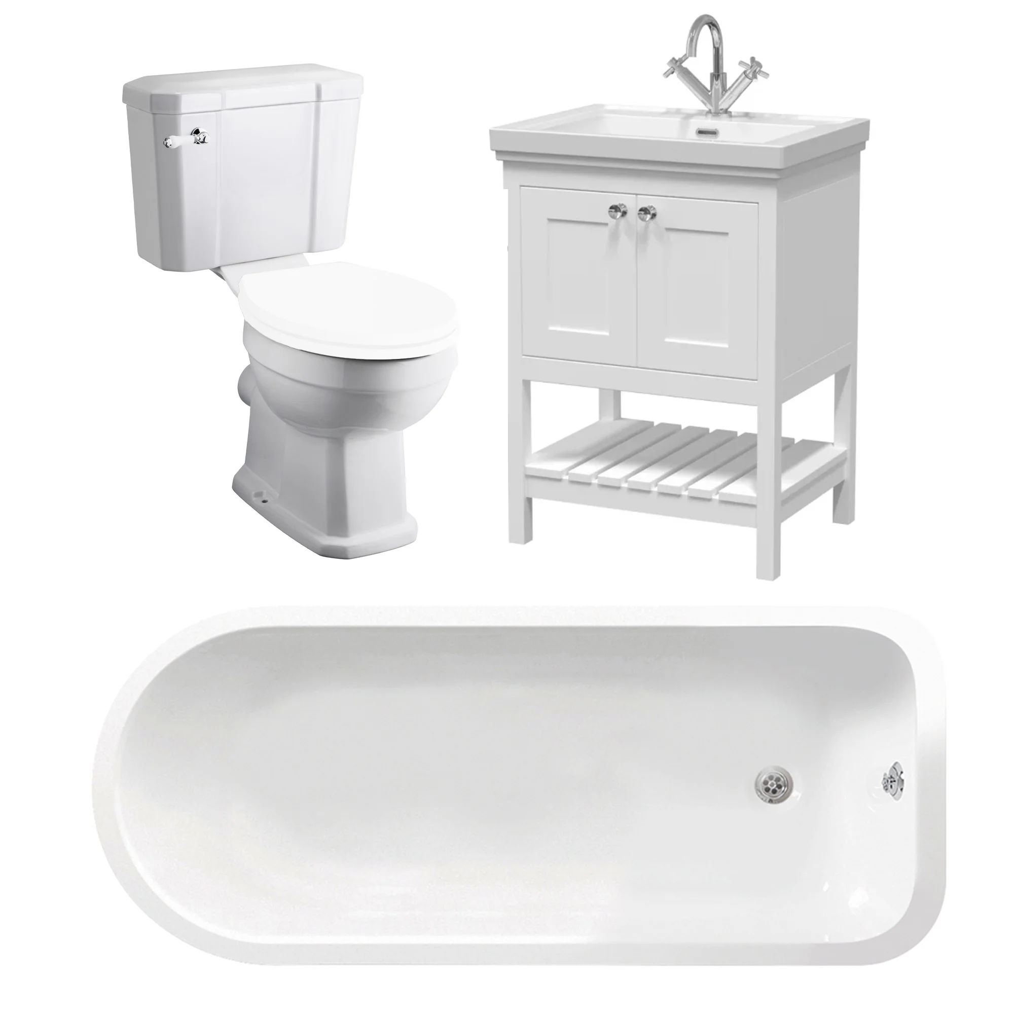 Cambridge Traditional Freestanding Bathroom Suite 1780mm with Basin Vanity Unit - Image 2