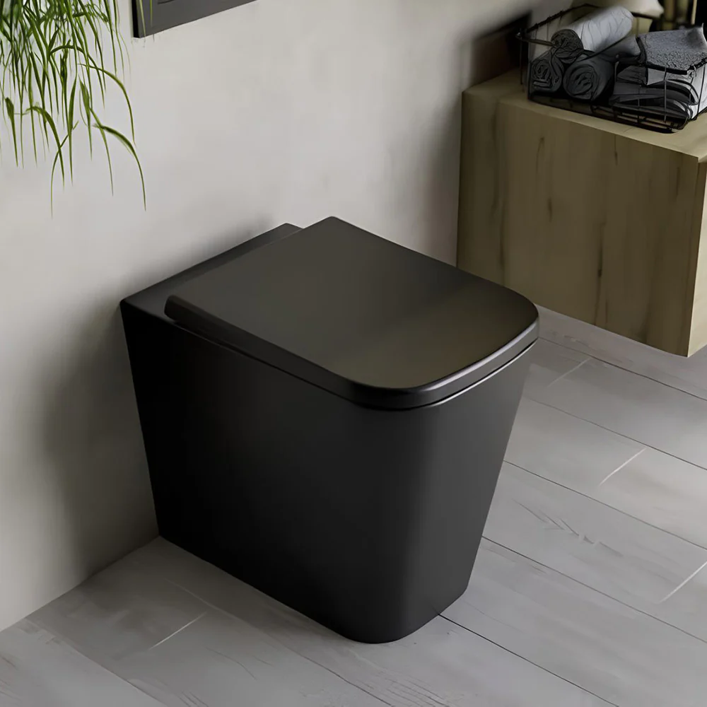 Capello Back to Wall Comfort Height Toilet Set with Soft Close Seat - Matt Black - Image 2