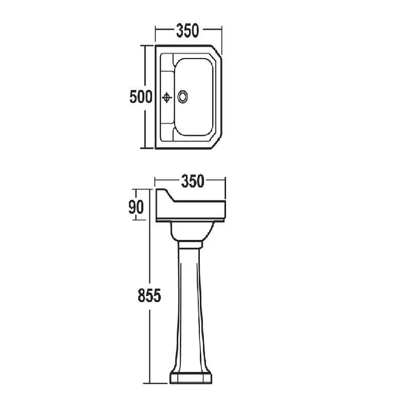 Carlton 1 Tap Hole 500mm Basin & Full Pedestal - Image 2