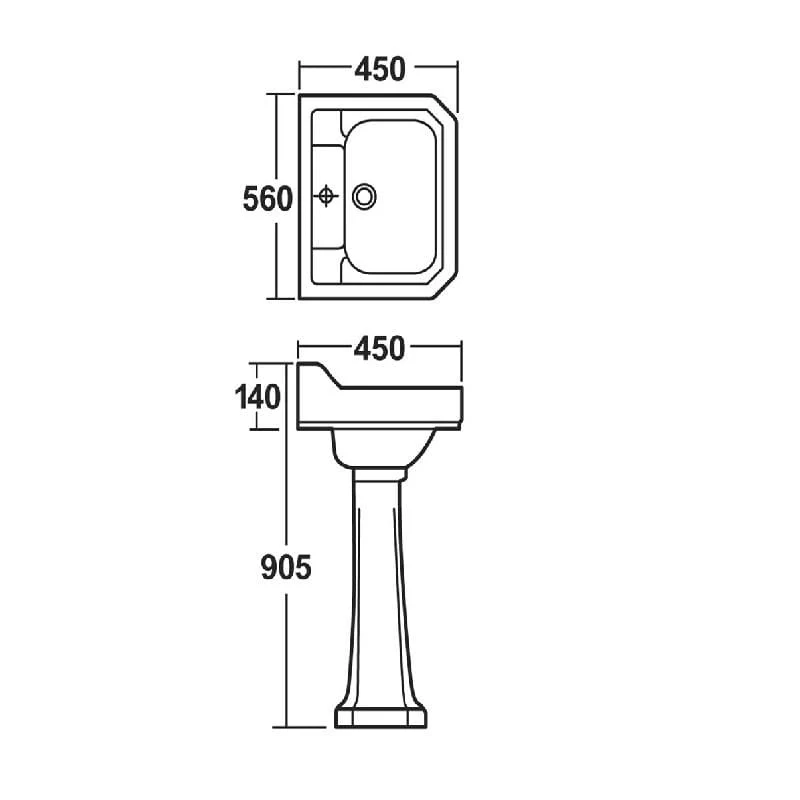 Carlton 1 Tap Hole 560mm Basin & Full Pedestal - Image 2