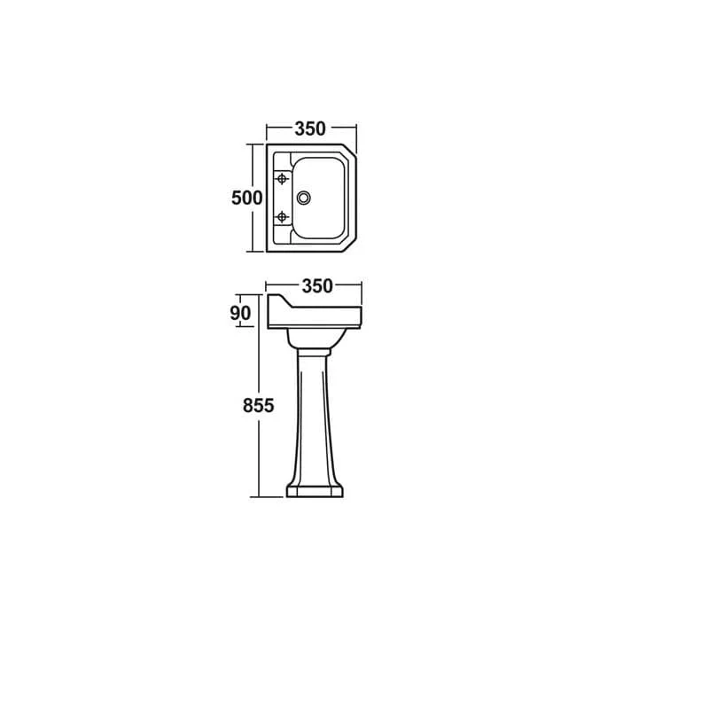Carlton 2 Tap Hole 500mm Basin & Full Pedestal - Image 3