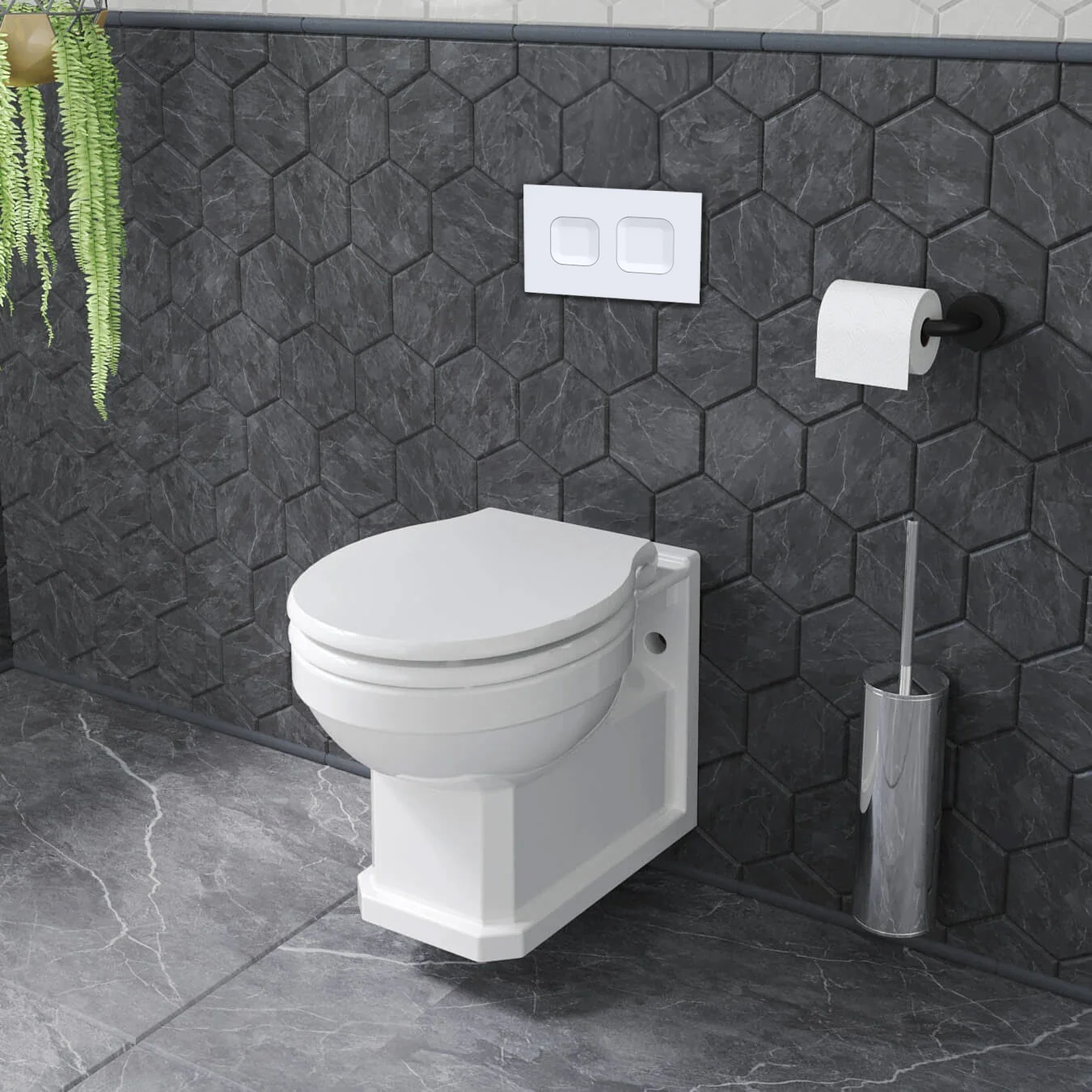 Carlton Mid-Height Concealed Cistern Frames Wall Hung Pan - Square Plate - Image 4