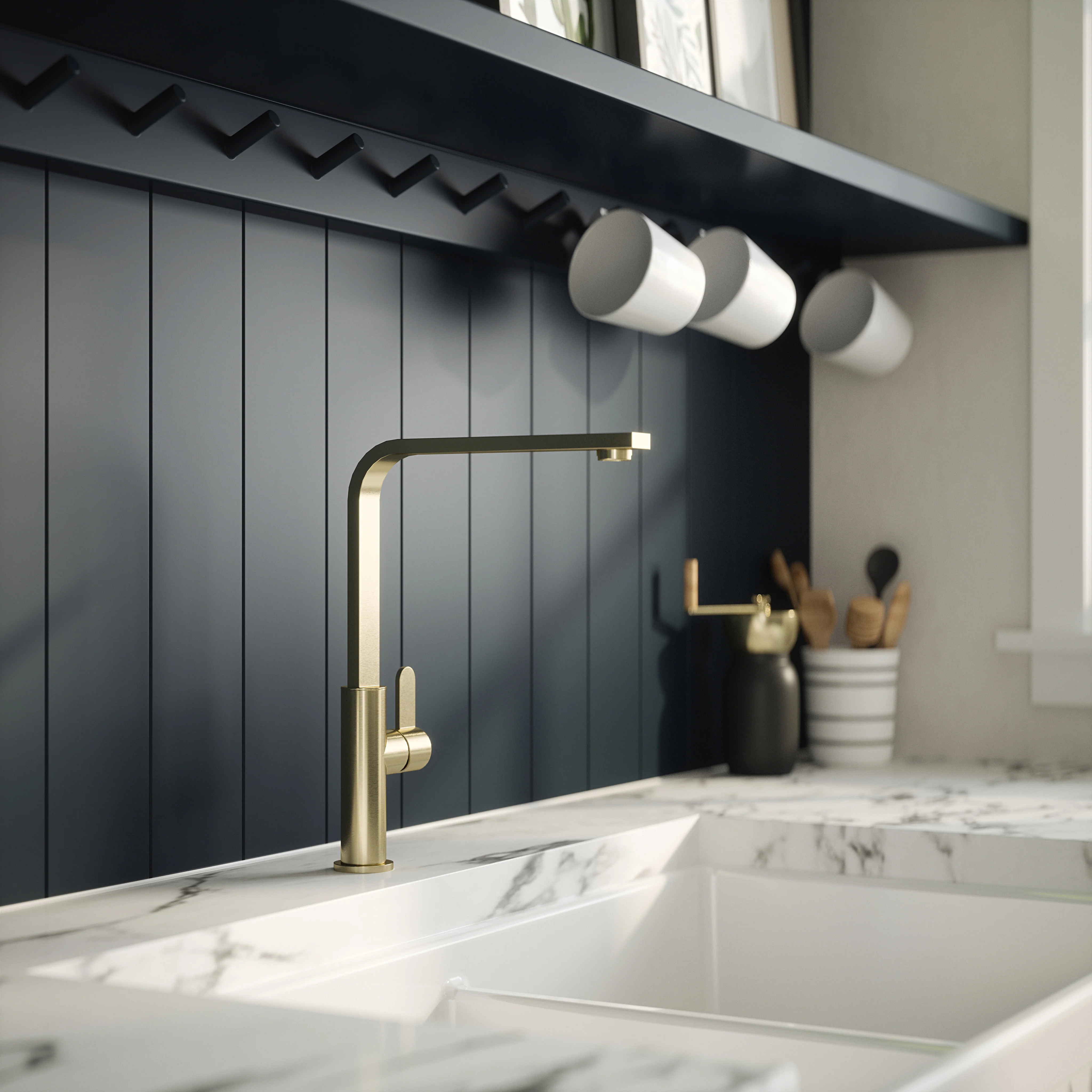 Churni Mono Single Lever Kitchen Tap - Brushed Brass - Image 2