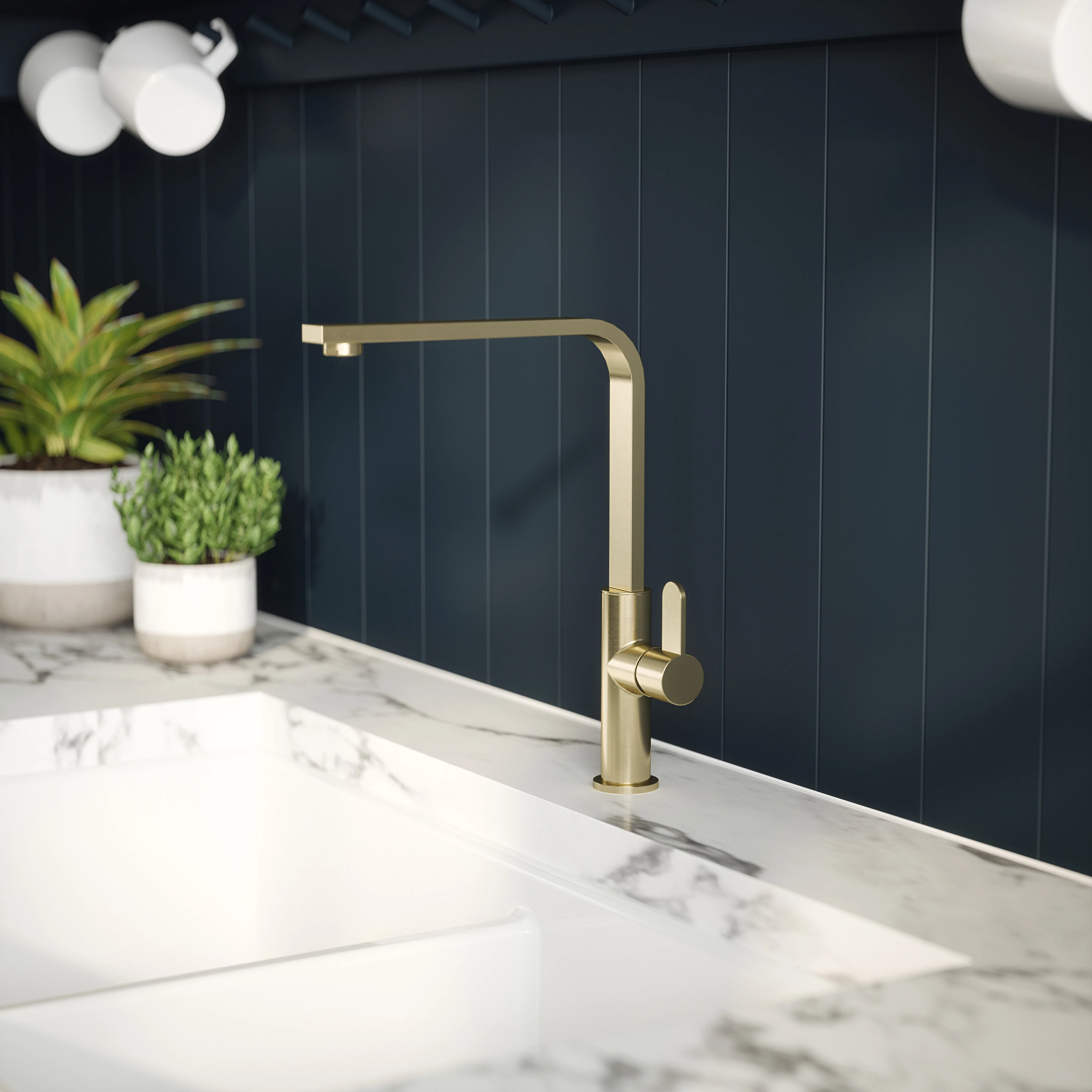 Churni Mono Single Lever Kitchen Tap - Brushed Brass - Image 3