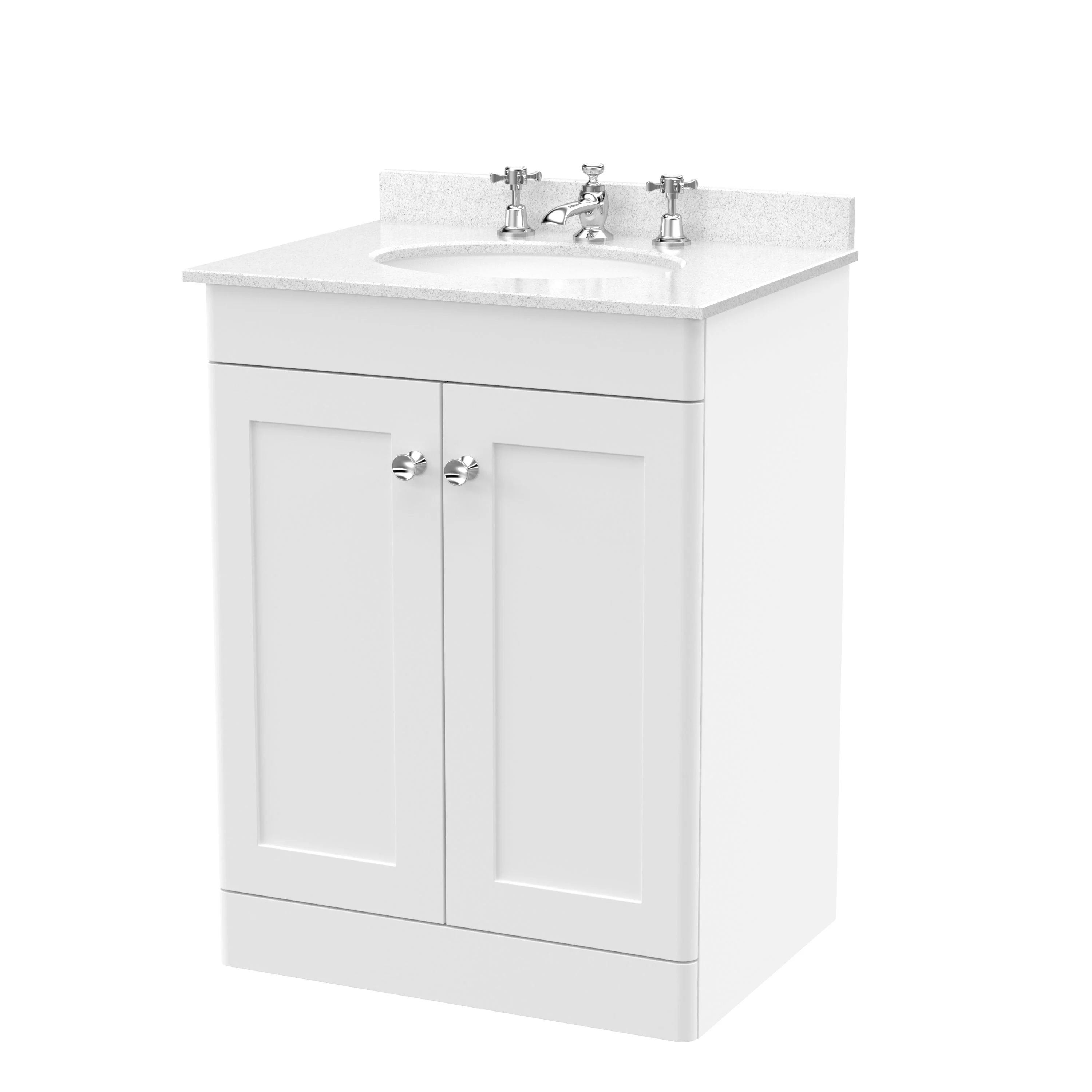 Classique 600mm Floor Standing 2-Door Unit & White Marble Top 3TH - Satin White - Image 7