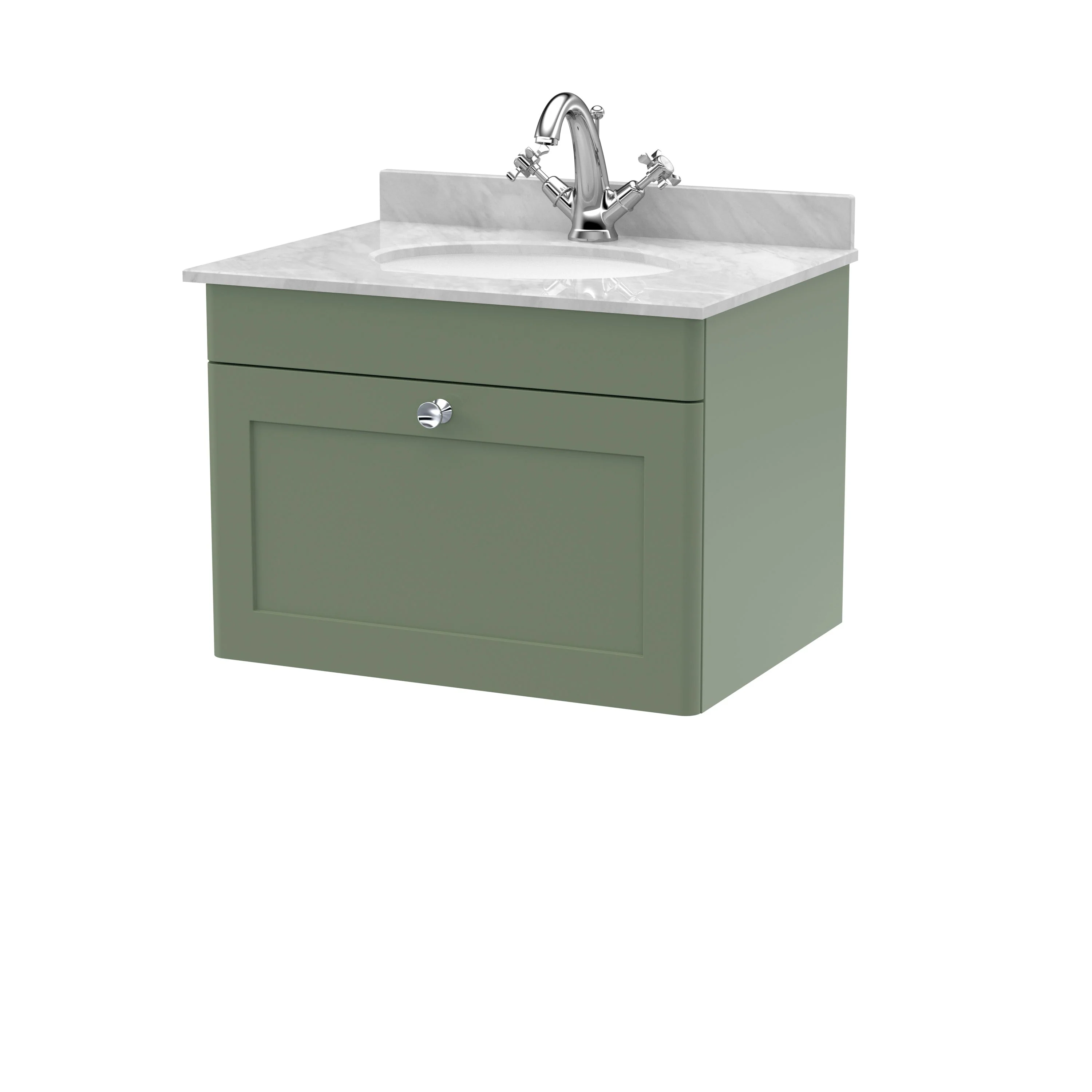 Classique 600mm Wall Hung 1 Drawer Unit & Marble Top 1TH - Satin Green