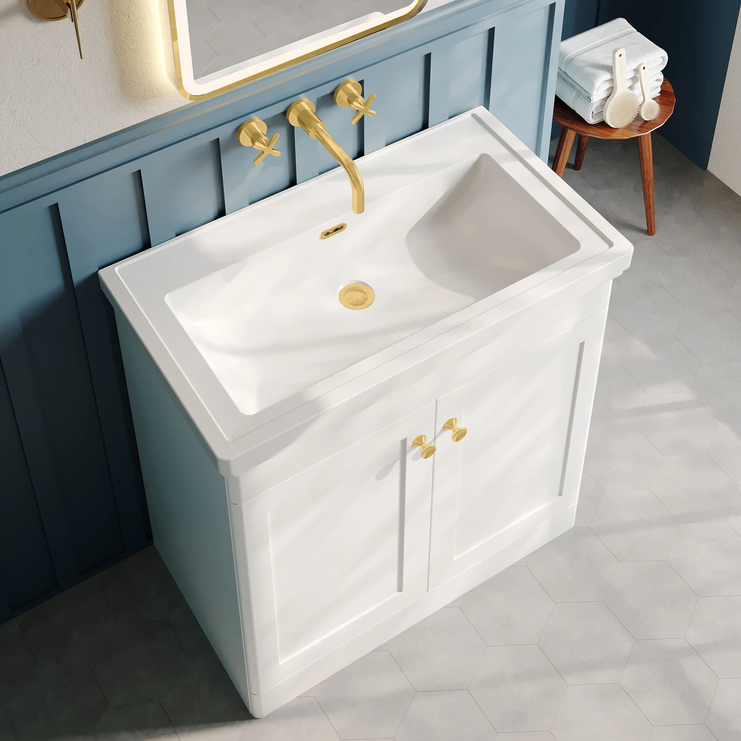 Classique 800mm Floor Standing 2-Door Unit & Basin 0TH - Satin White