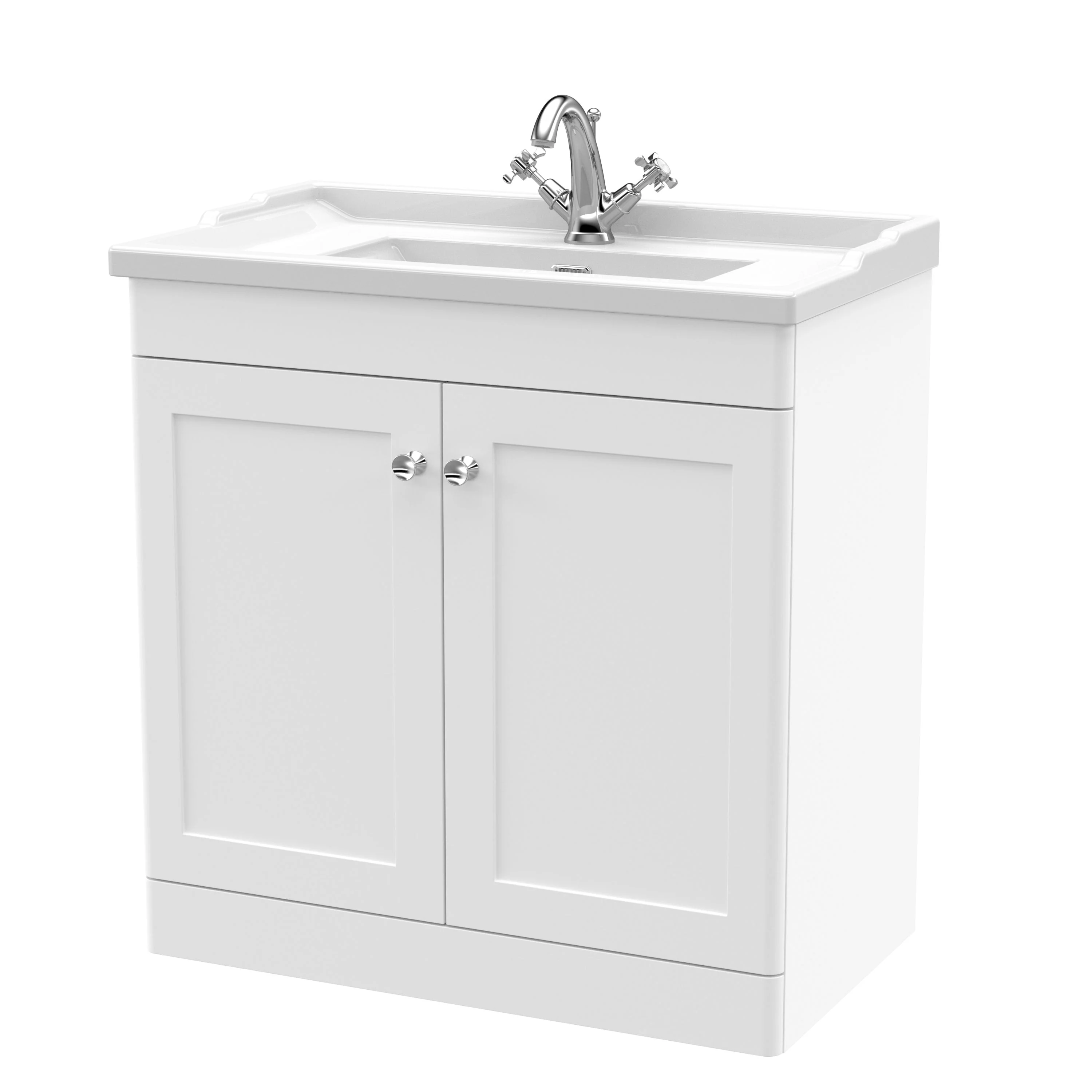 Classique 800mm Floor Standing 2-Door Unit & Edwardian Basin 1TH - Satin White - Image 8