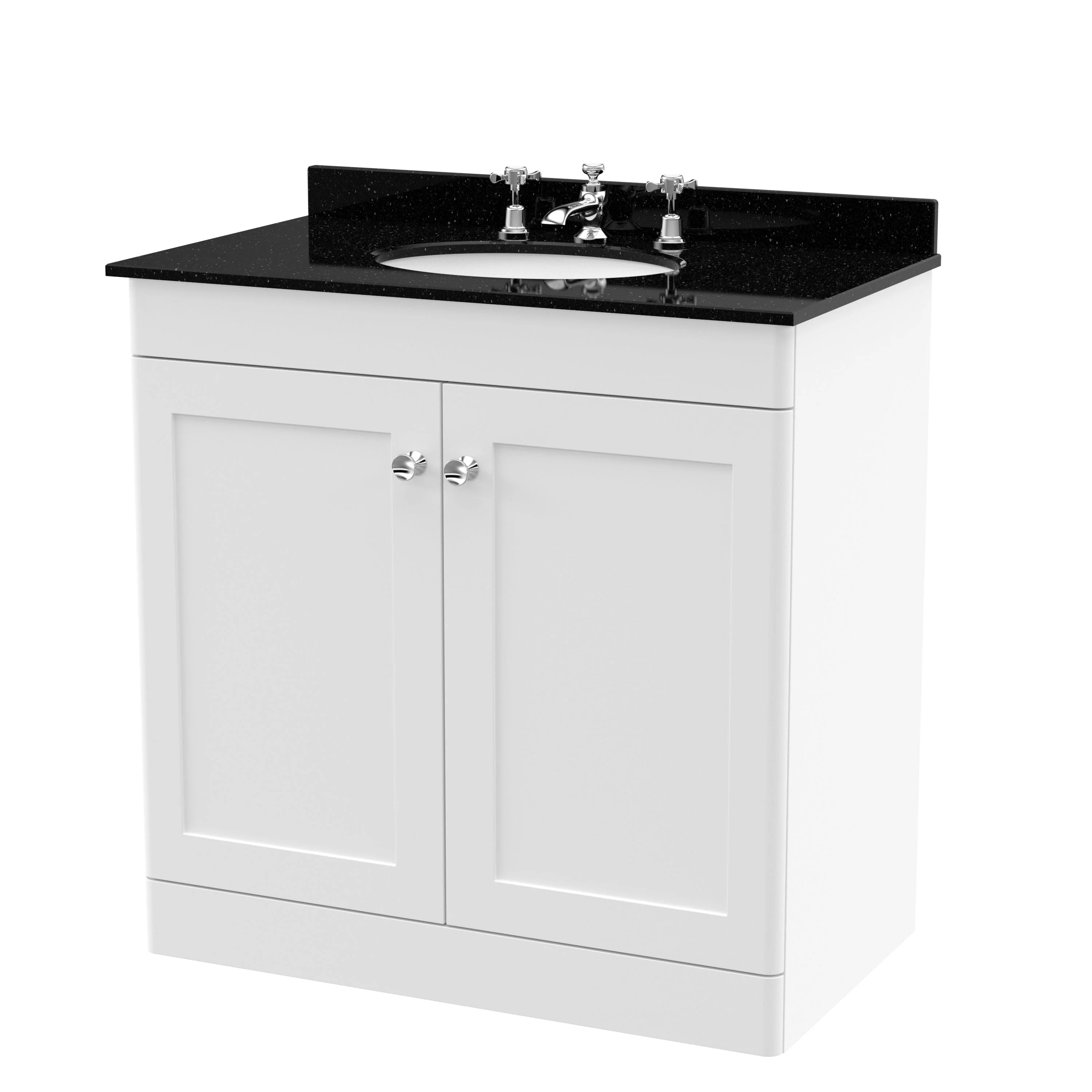 Classique 800mm Floor Standing 2-Door Unit & Black Marble Top 3TH - Satin White - Image 8