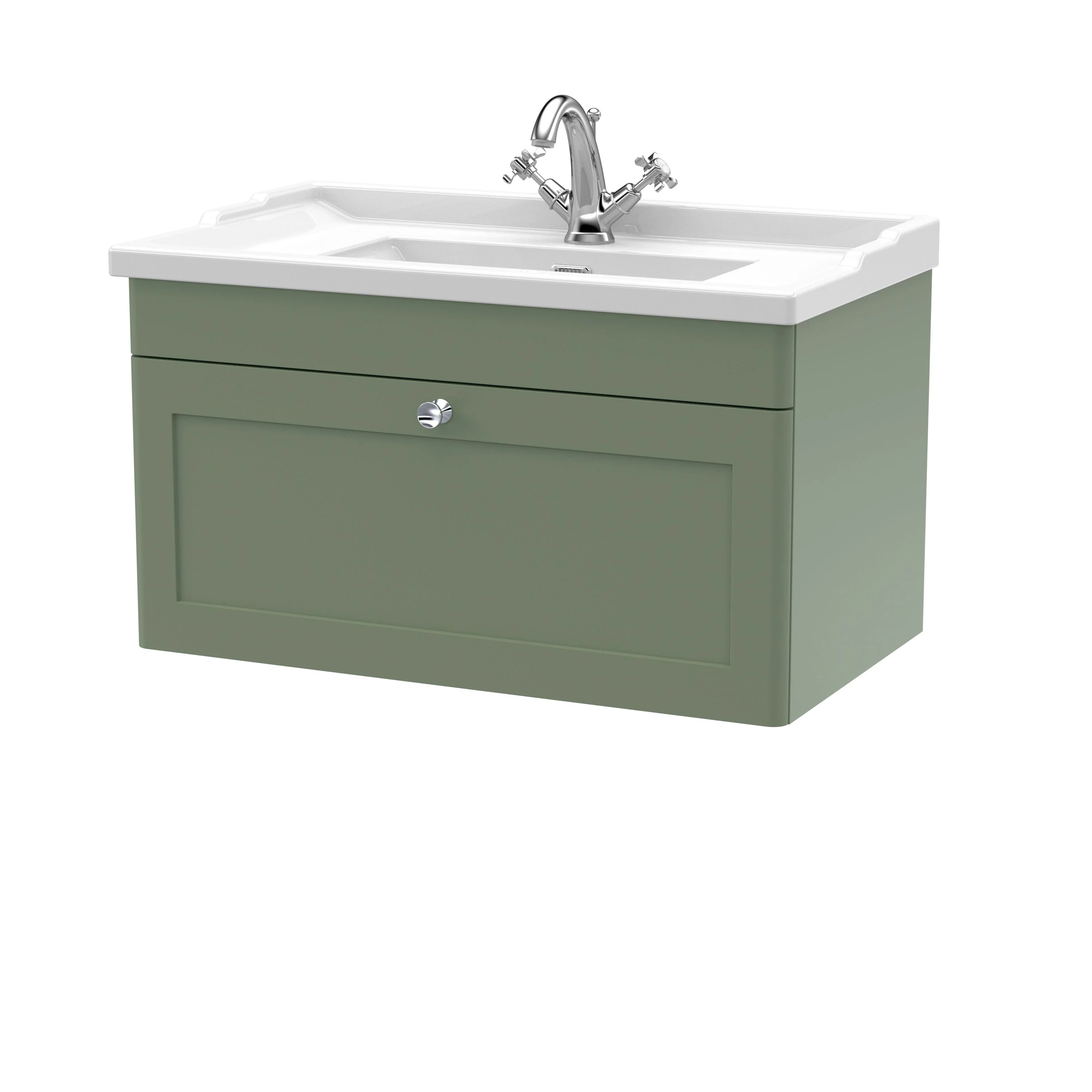 Classique 800mm Wall Hung 1 Drawer Unit & Basin 1TH - Satin Green