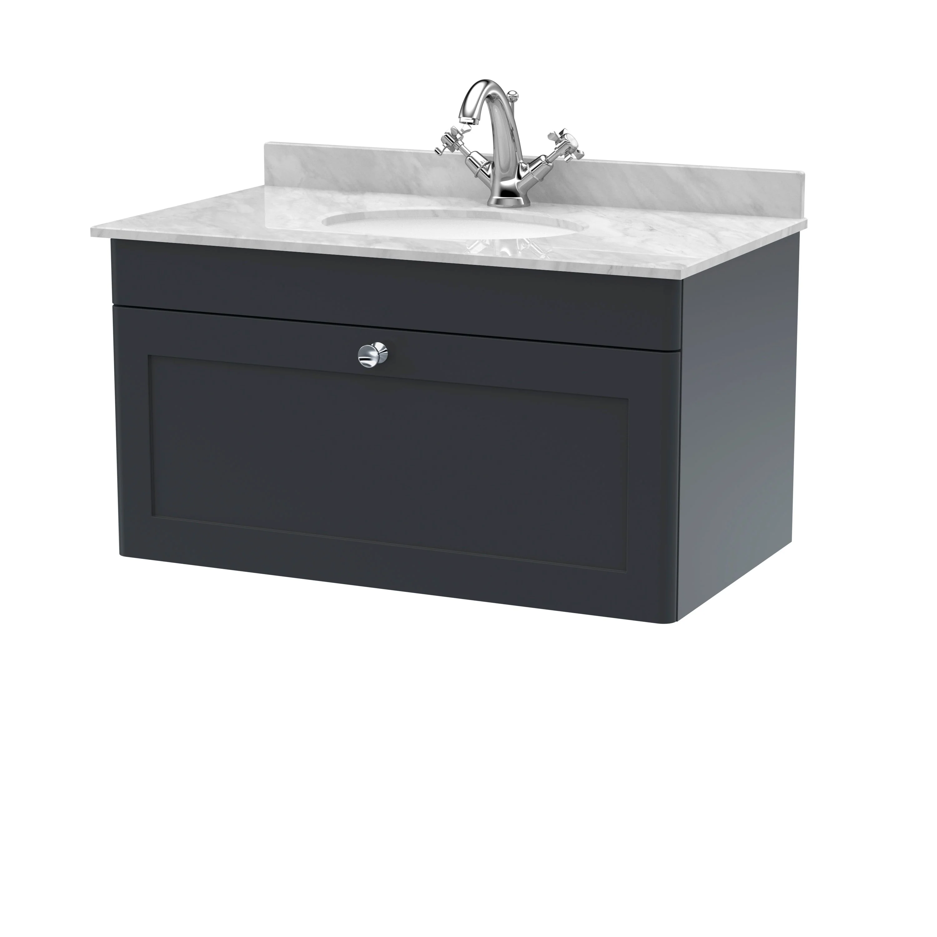 Classique 800mm Wall Hung 1 Drawer Unit & Marble Top 1TH - Satin Anthracite