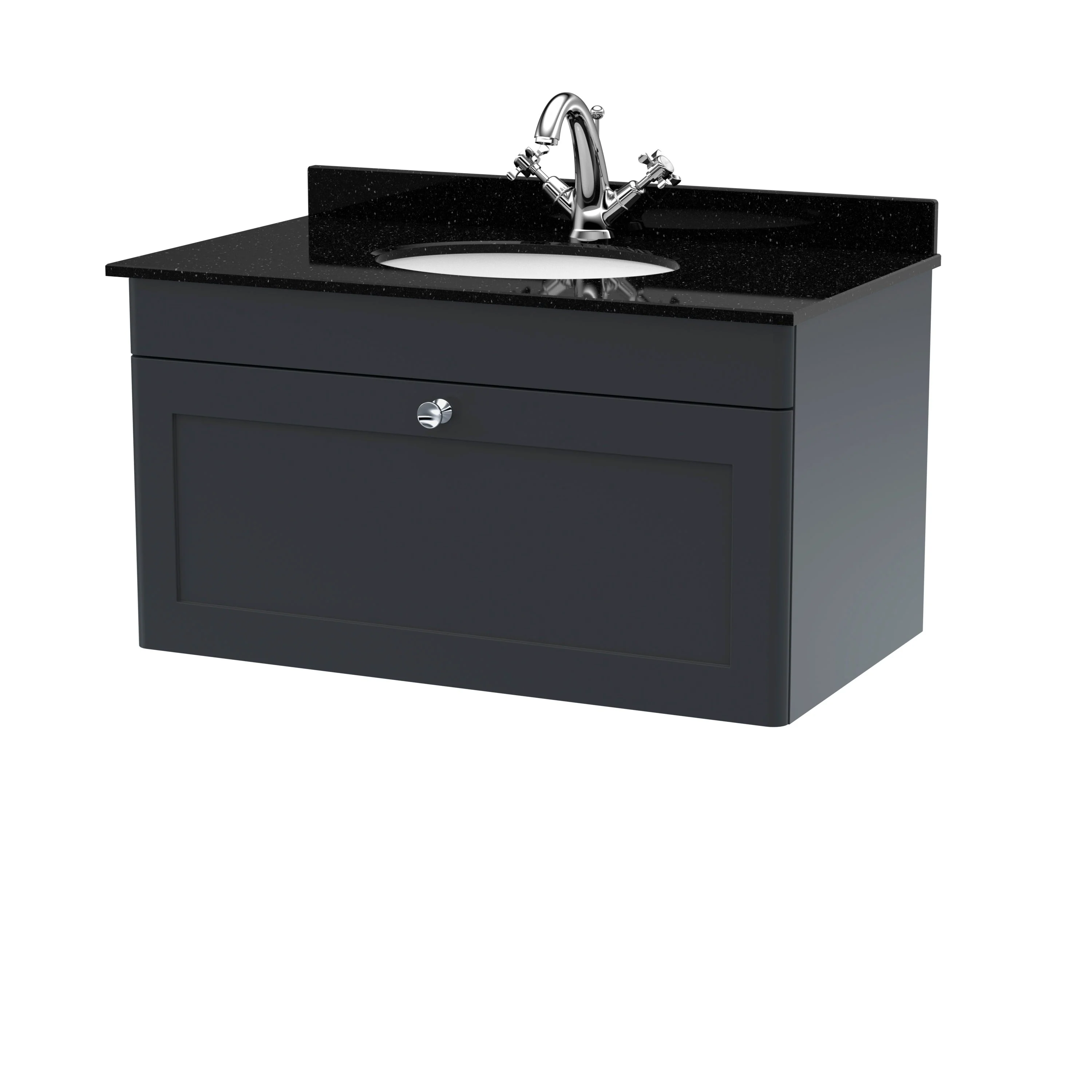 Classique 800mm Wall Hung 1 Drawer Unit & Marble Top 1TH - Satin Anthracite