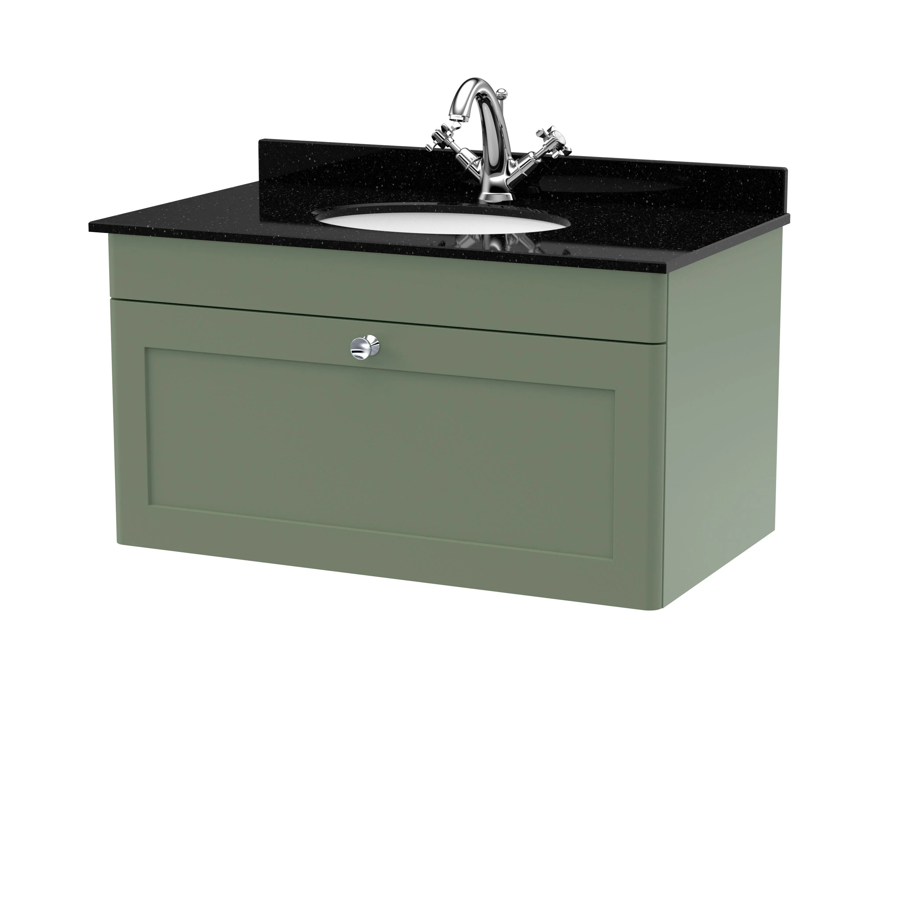 Classique 800mm Wall Hung 1 Drawer Unit & Marble Top 1TH - Satin Green