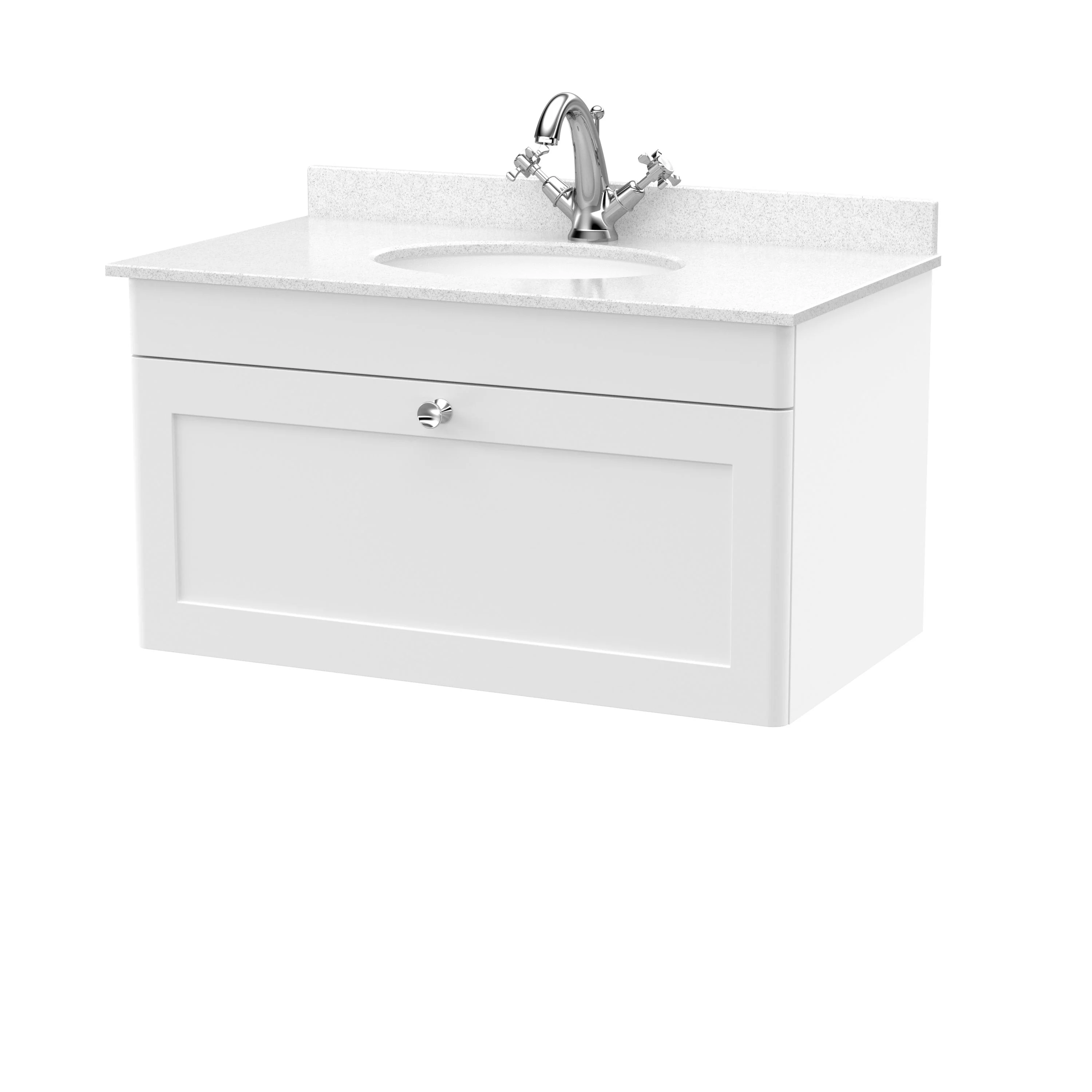 Classique 800mm Wall Hung 1 Drawer Unit & Marble Top 1TH - Satin White