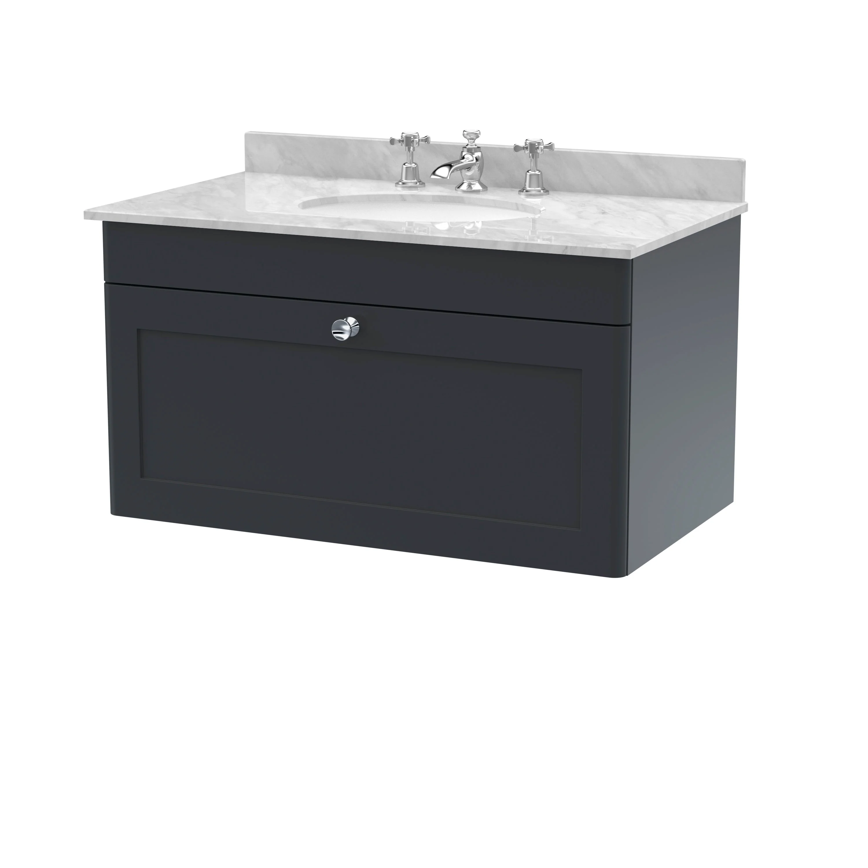 Classique 800mm Wall Hung 1 Drawer Unit & Marble Top 3TH - Satin Anthracite