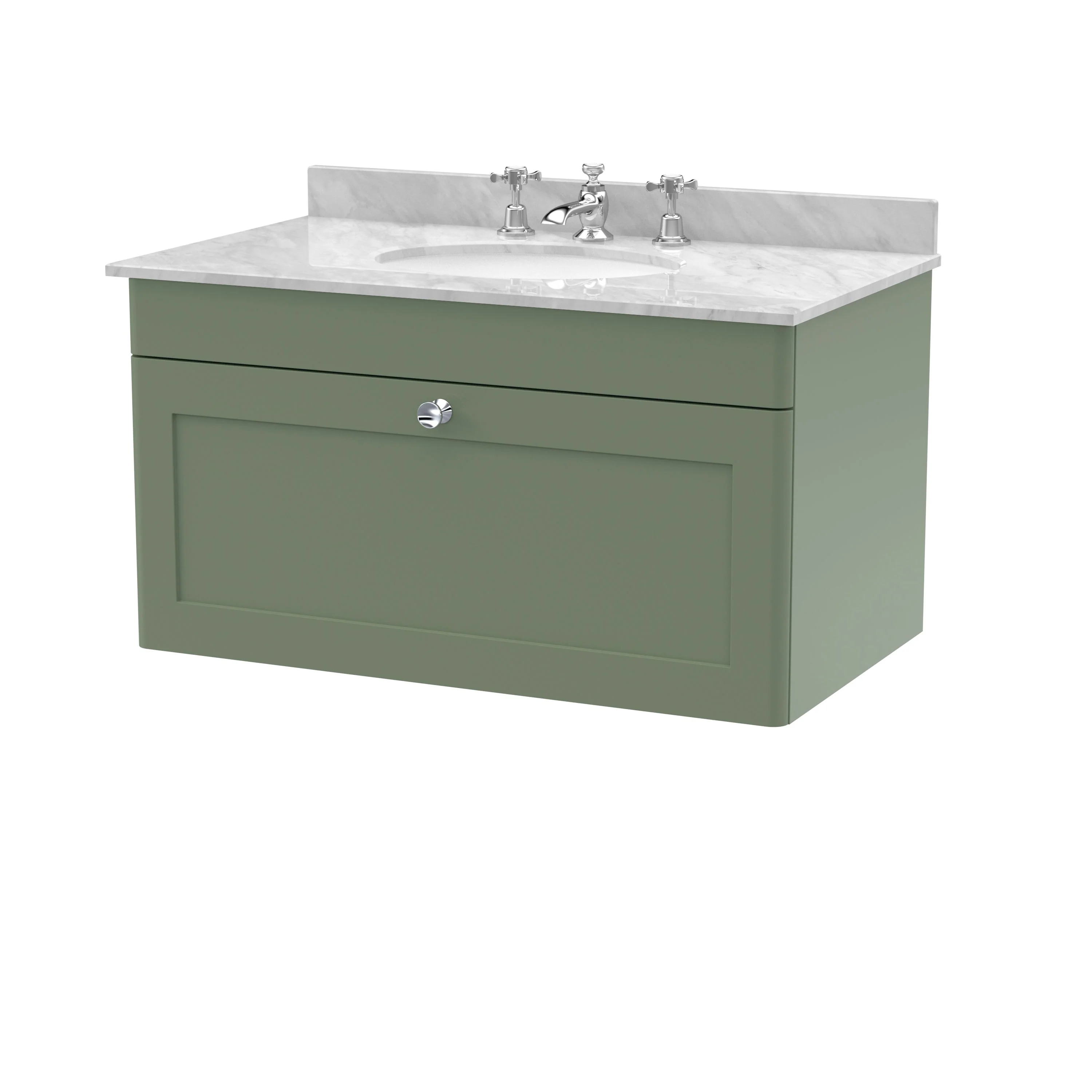 Classique 800mm Wall Hung 1 Drawer Unit & Marble Top 3TH - Satin Green